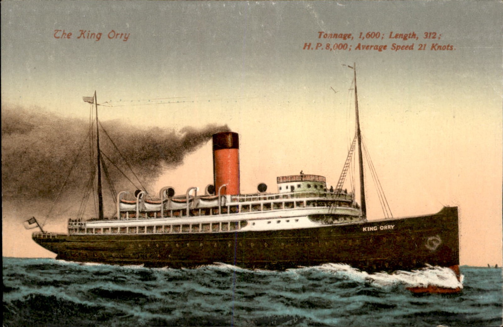 The King Orry Steamship Ships c1900s-10s Vintage Postcard