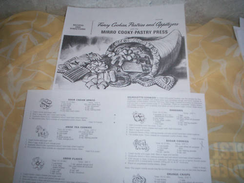 Original MIRRO Aluminum COOKIE Press COPY of RECIPES and  INSTRUCTIONS ONLY