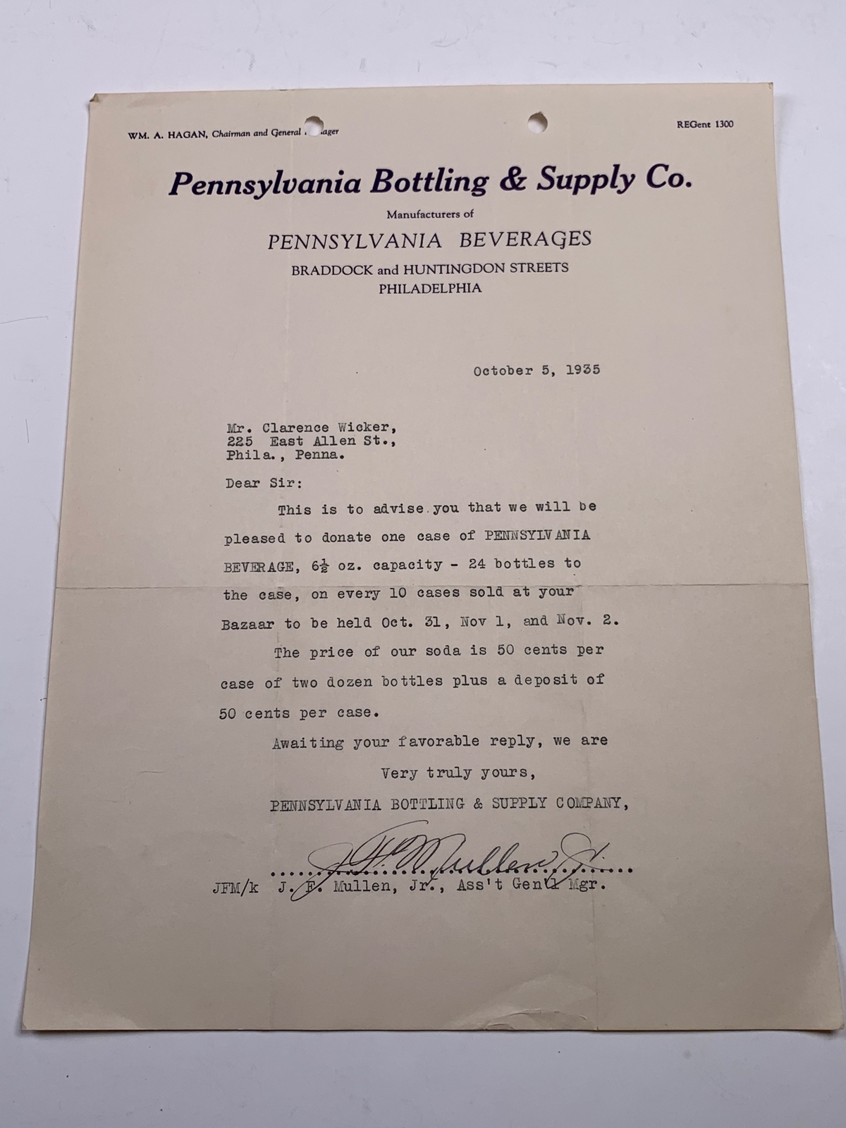 Vintage Letterhead Pennsylvania Bottling Supply Co Philadelphia Oct 5 1935