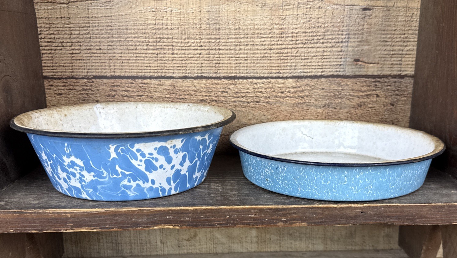 (2) Graniteware Blue & White Swirl Milk Pan