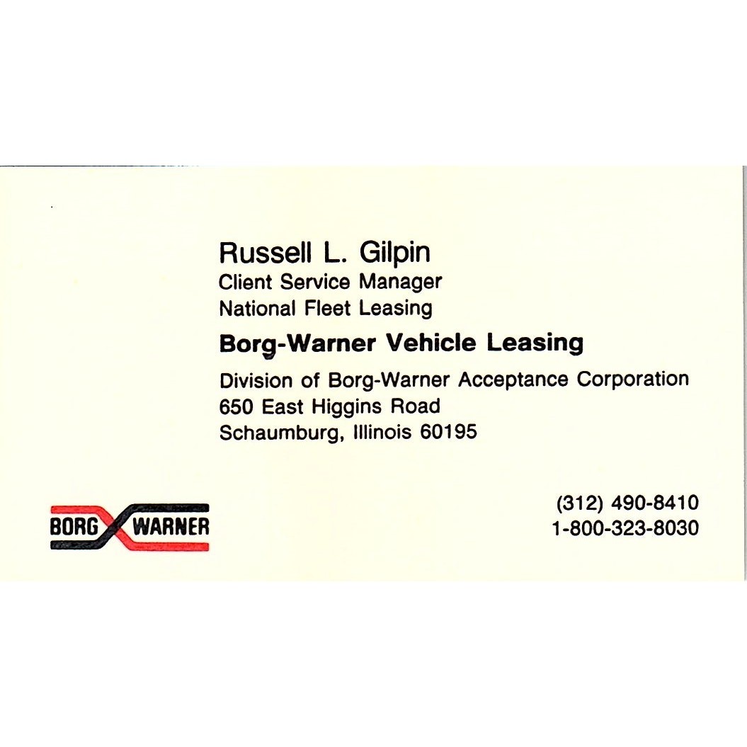 Russell L Gilpin Borg-Warner Schaumburg IL Vintage Business Card SC9-B13