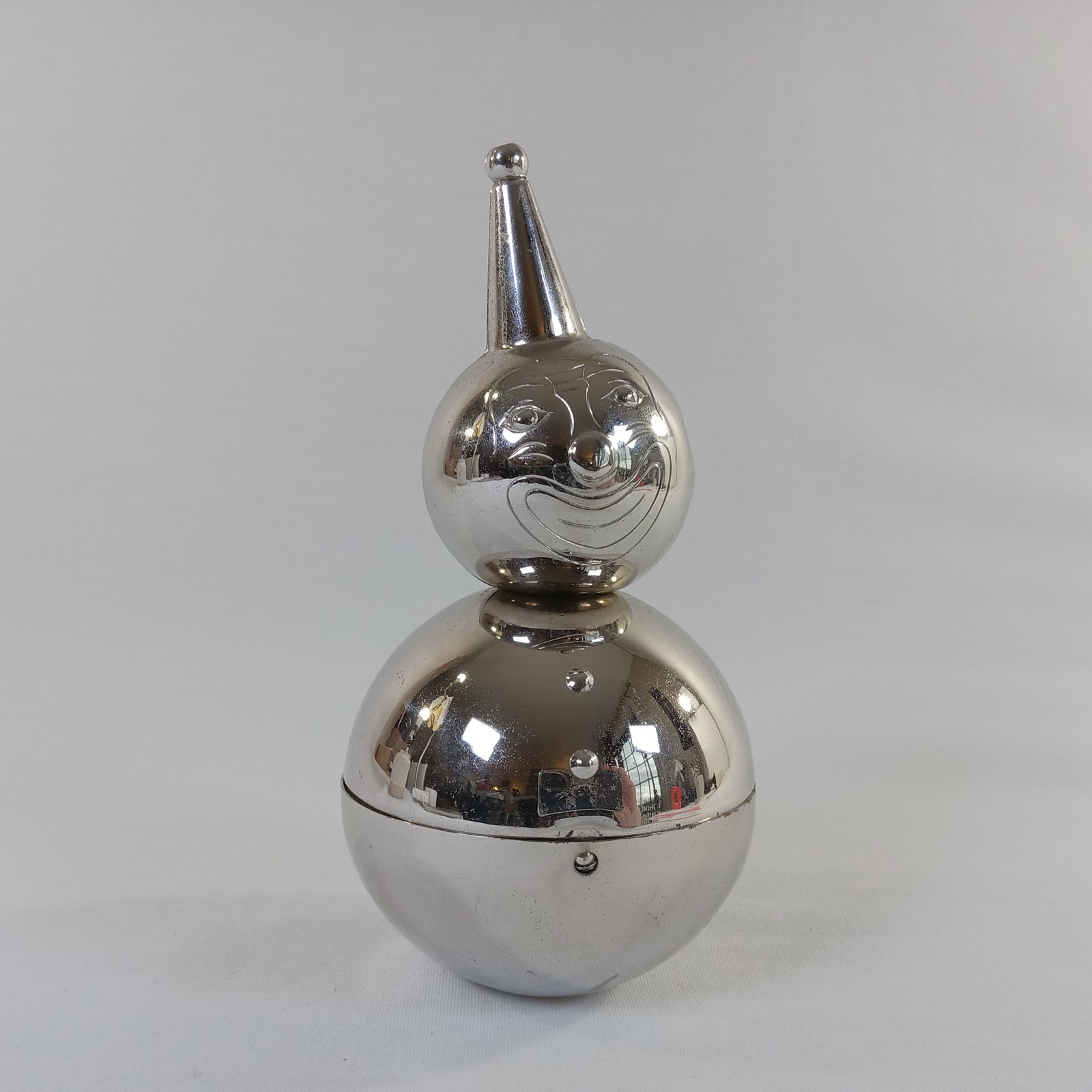 Vintage Raimond Weighted Roly Poly Clown Piggy Bank Silver Tone Metal Still Bank Vintage Raimond Weighted Roly Poly Clown Piggy Bank Silver Tone Metal Still Bank