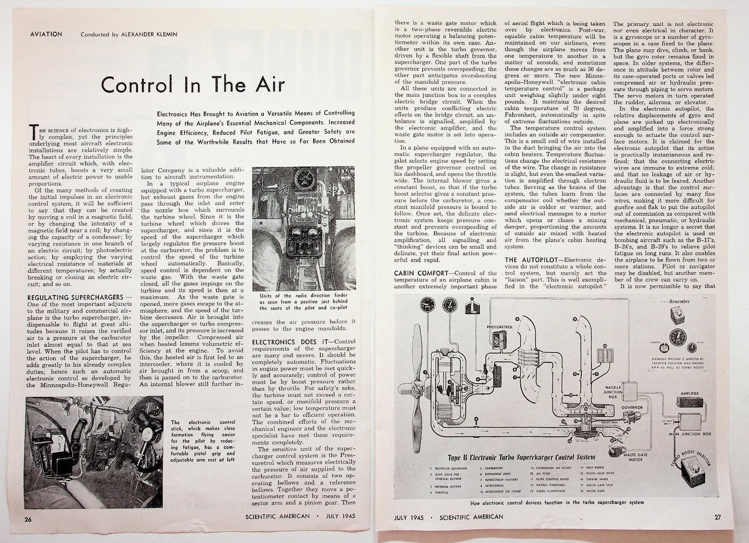 1945 Scientific American Magazine Article Aviation Control WWII Era Ephemera