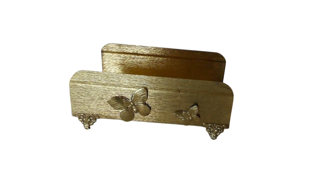 Vintage Mid Century Modern Napkin Tray Holder MCM Regency Gold Ornate Butterfly