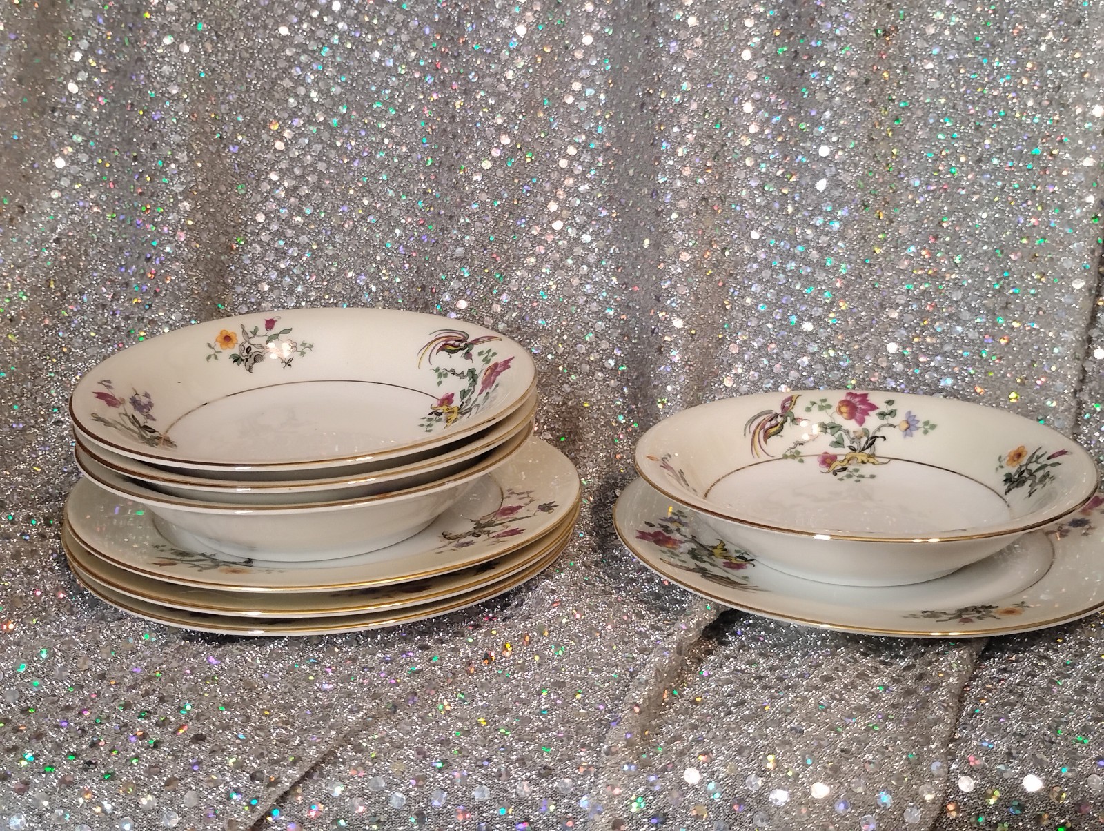 8 Pcs  - Bohemia Ceramic Works Czechoslovakia  Flower 4 Dessert Bowls & 4 Plates