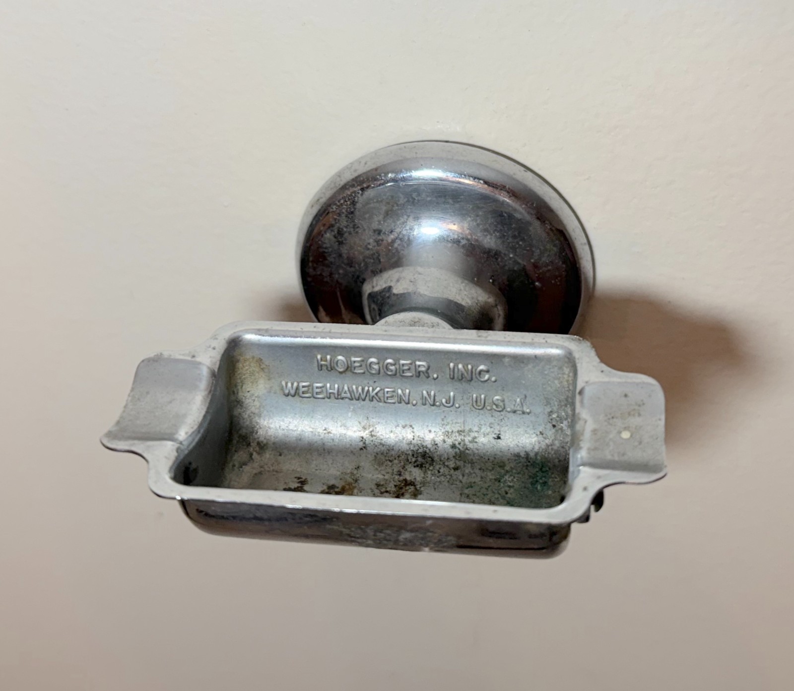 Rare vintage Industrial Hoegger Inc. wall-mounted chrome ashtray Weehawken NJ