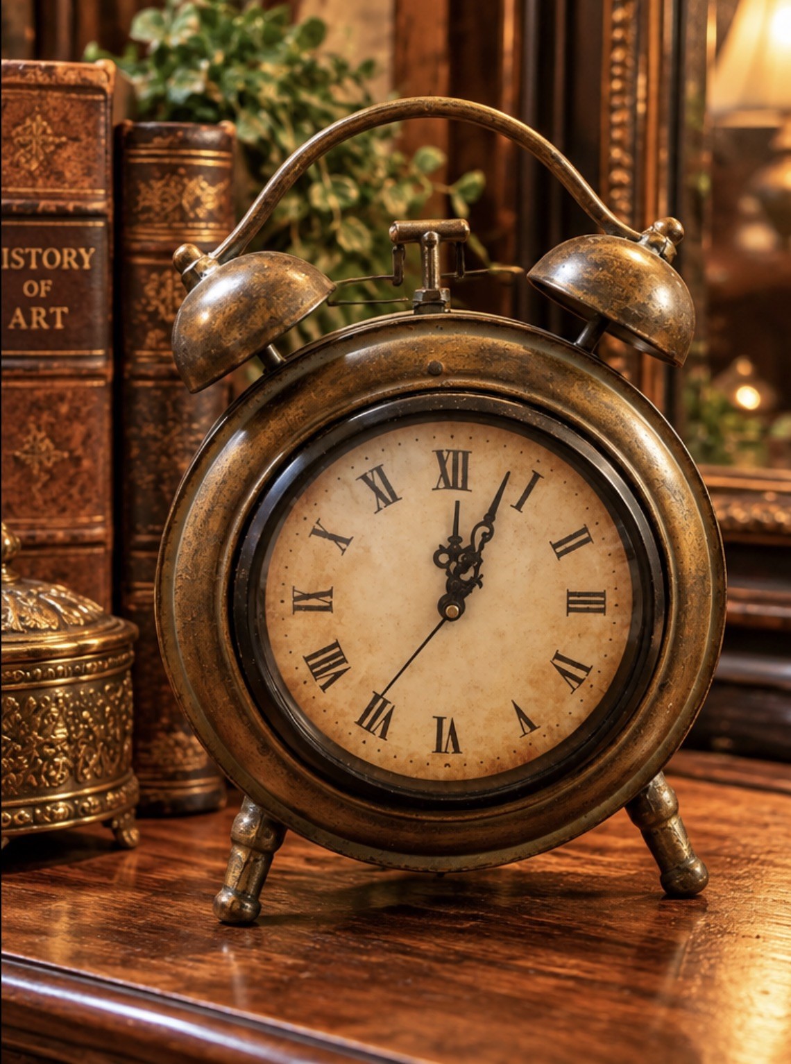 Vintage Young Town Copper Color  Quartz Clock On Easel Stand ⏰