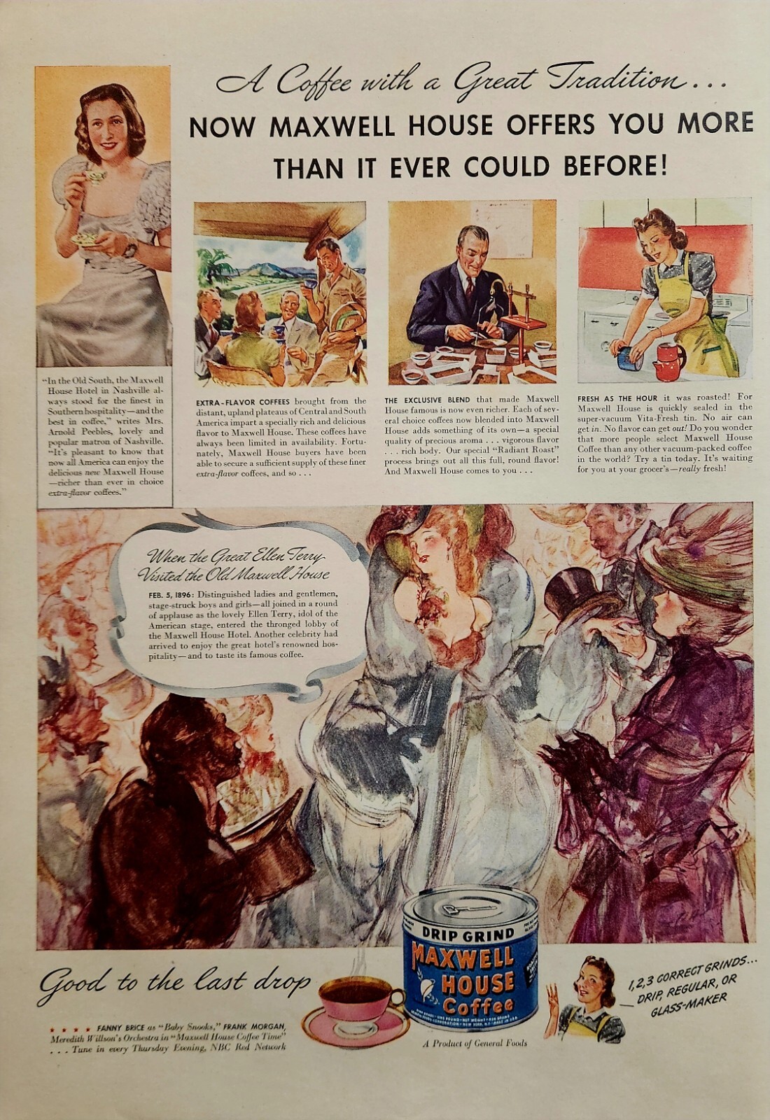 1941 Maxwell House Coffee Print Ad Vintage Ephemera Wall Art by Lily Langtry