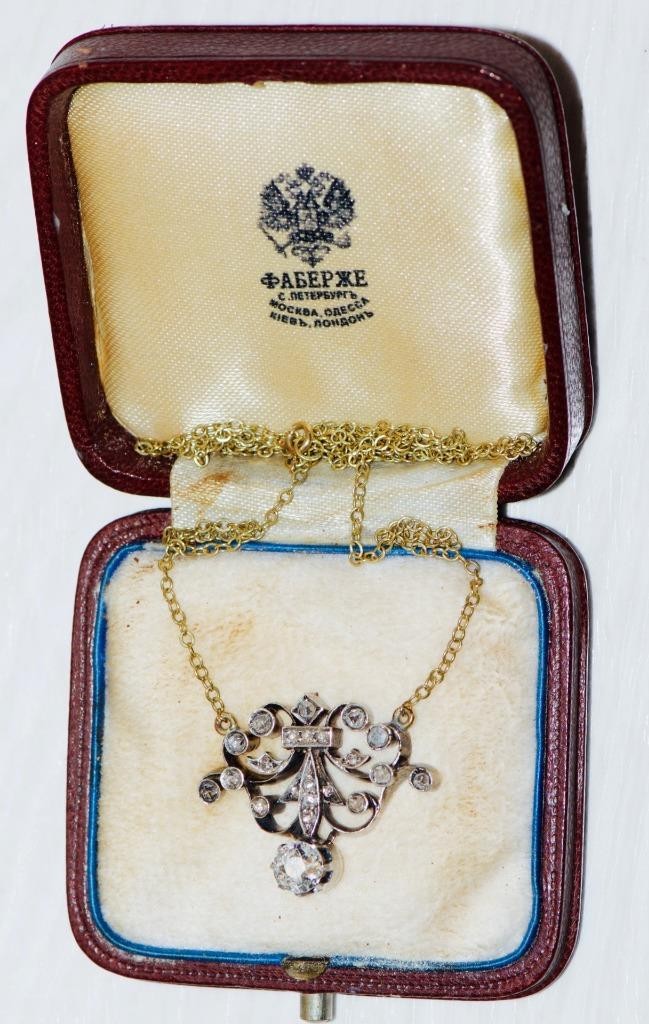 Important Antique c.1890s Faberge Silver-Topped 14k Gold Necklace / Original Box