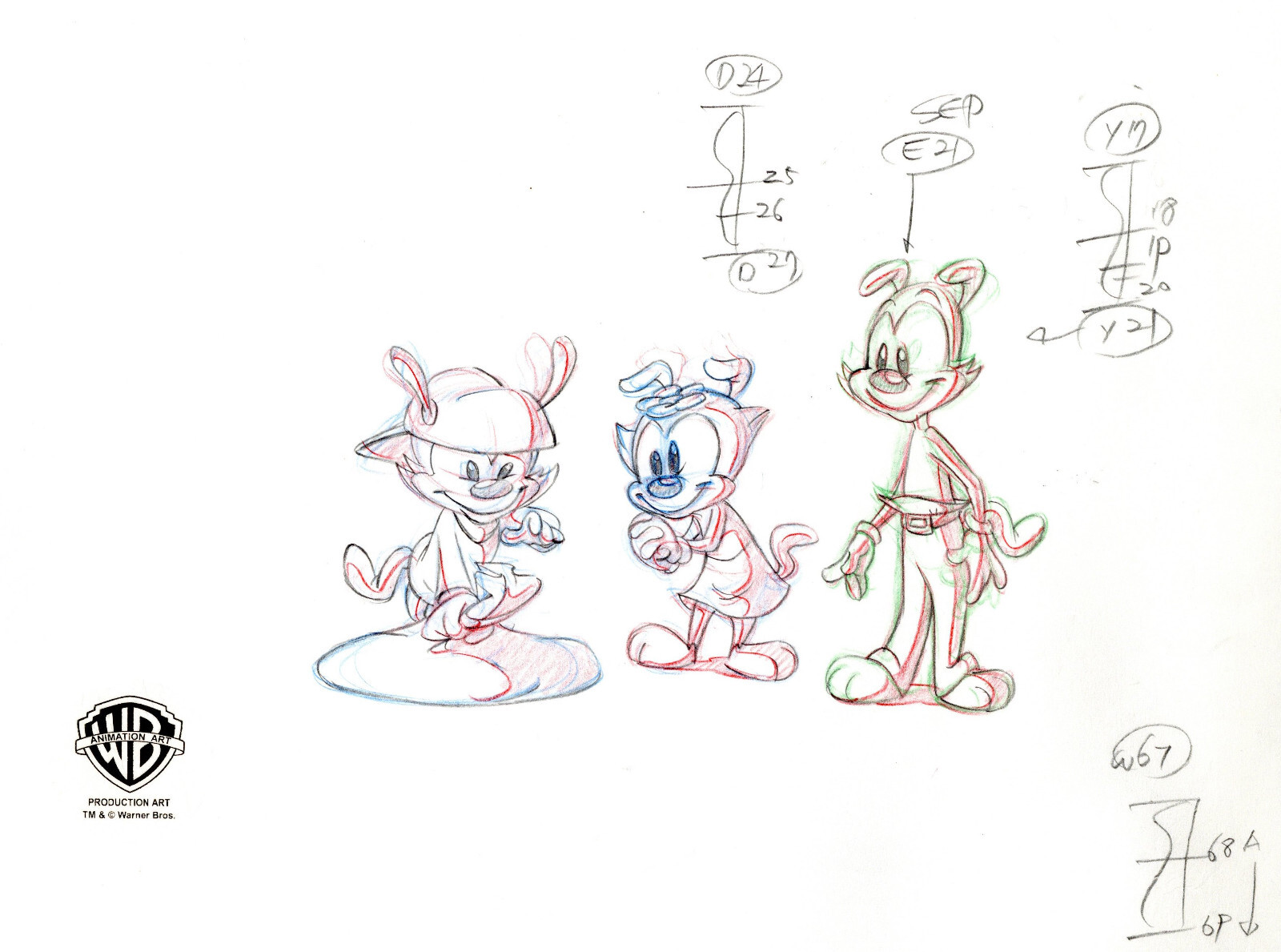 Animaniacs-Wakko/Yakko/Dot-Original Prod Drawing-Humanitarian Animation Award