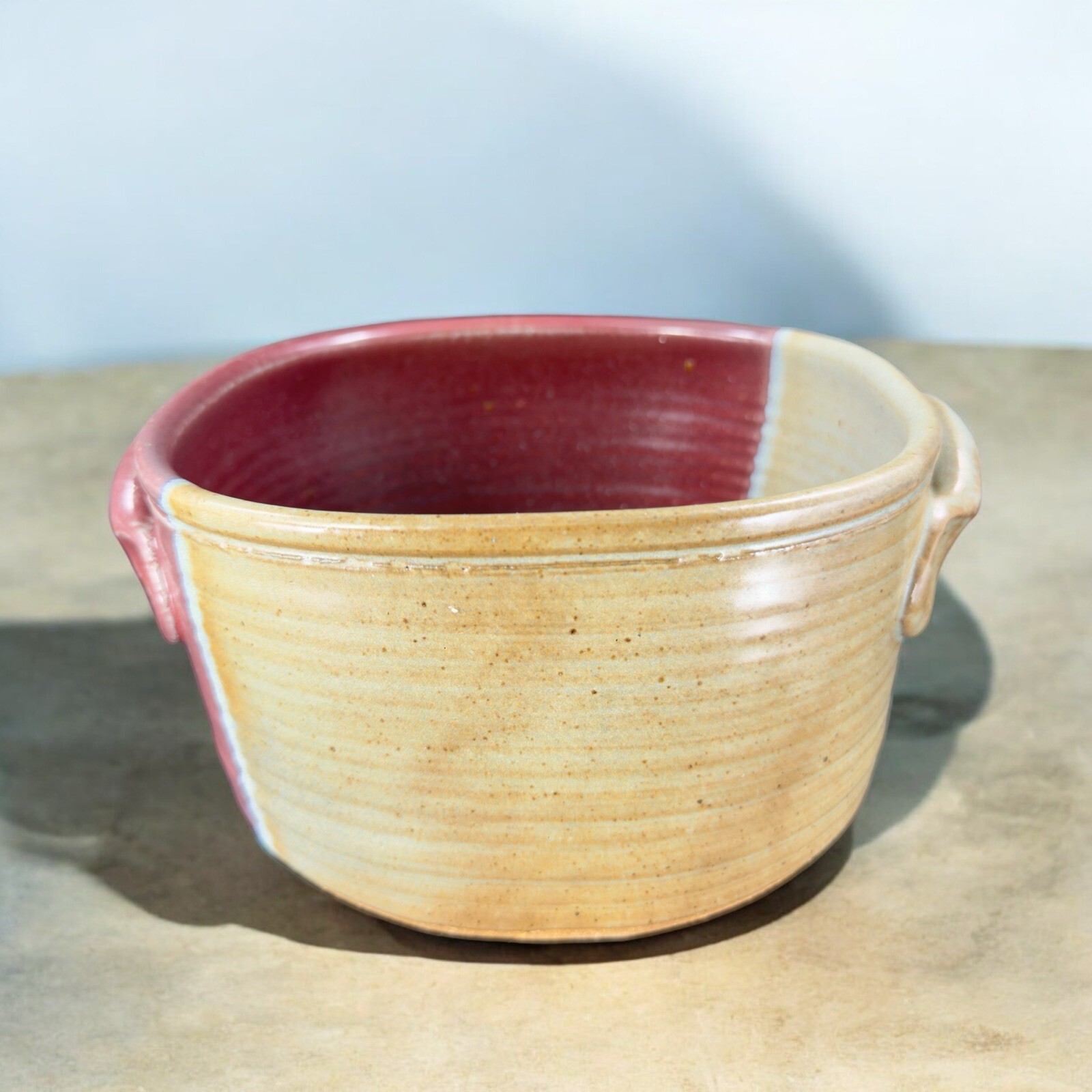 Hand Made Studio Art Pottery Bowl Dish With Handles Signed B Creek Planter Pot