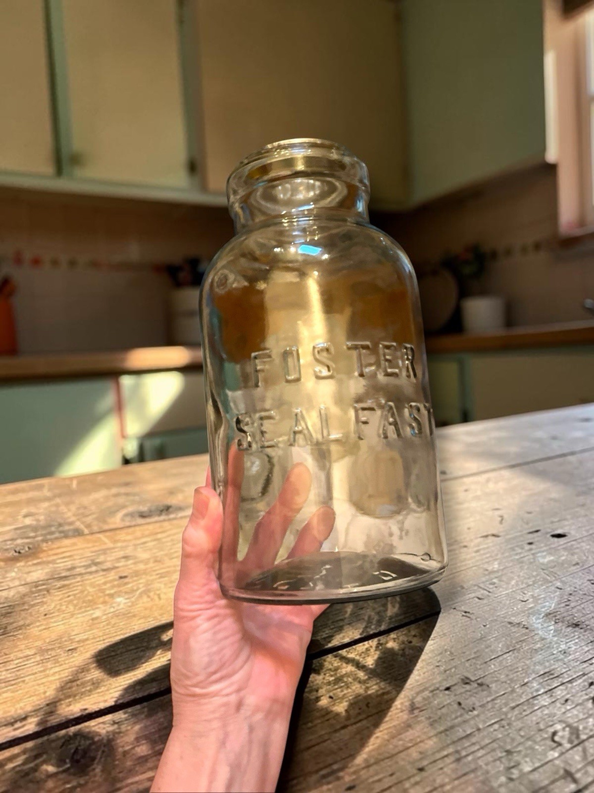 Half Gallon Vintage Foster Sealfast Canning Jar Embossed Logo No Wire/Lid /Decor