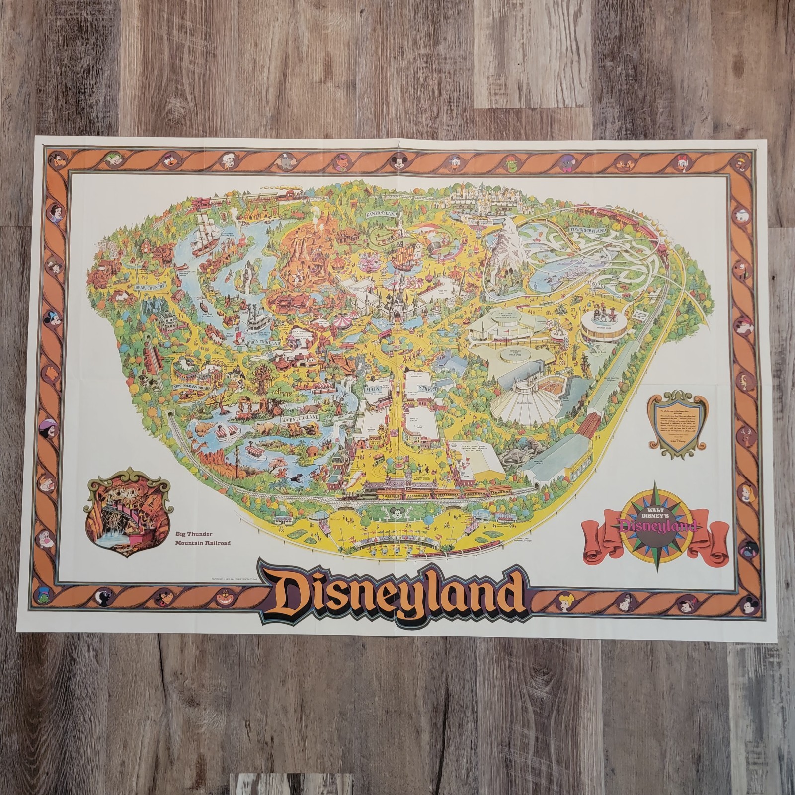 Vintage 1979 Walt Disney Disneyland Large Wall Map 30\