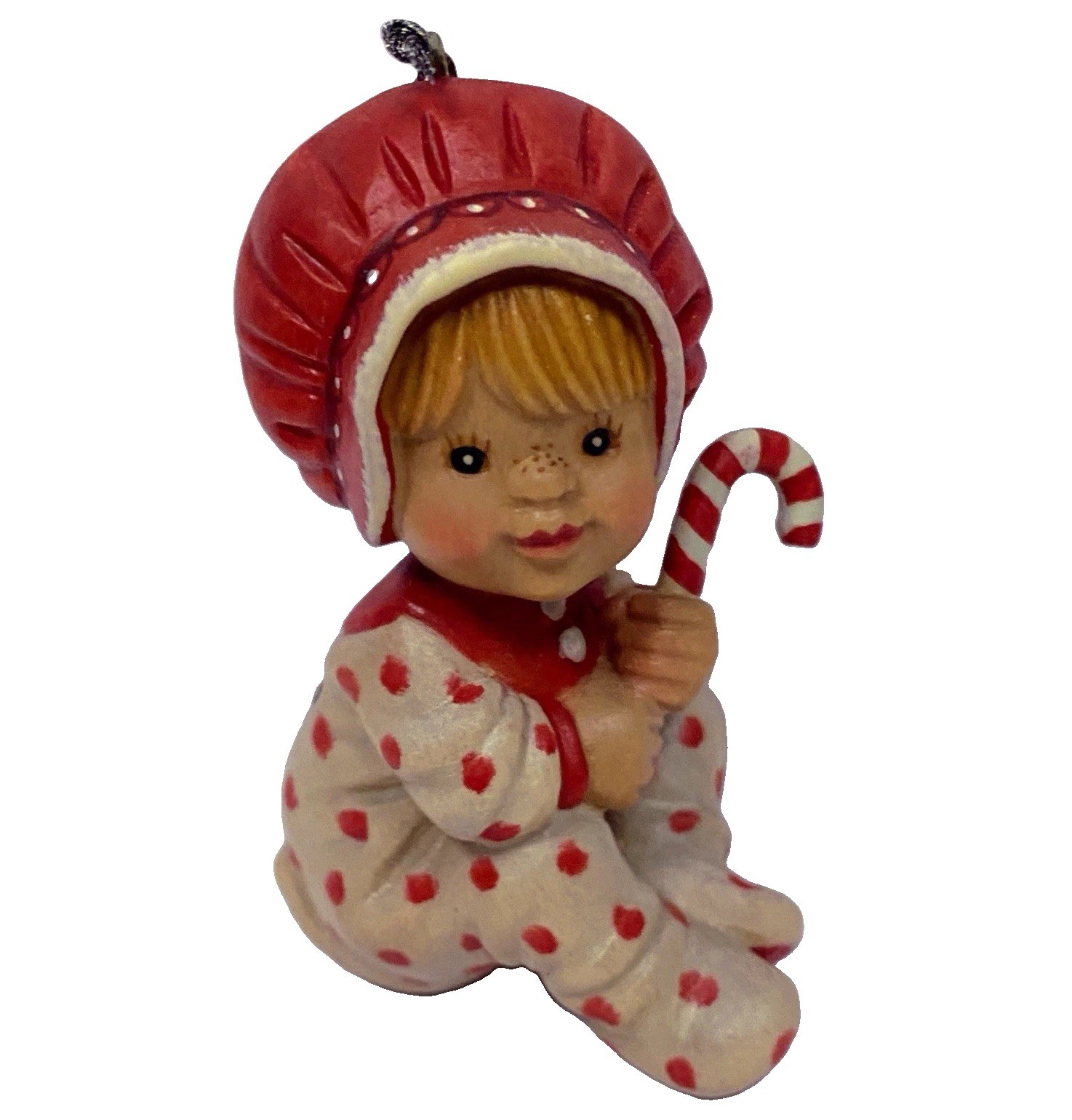 Anri Sarah Kay Ornament 3” Italy Christmas Polka Dot Pajamas Candy Cane Very HTF