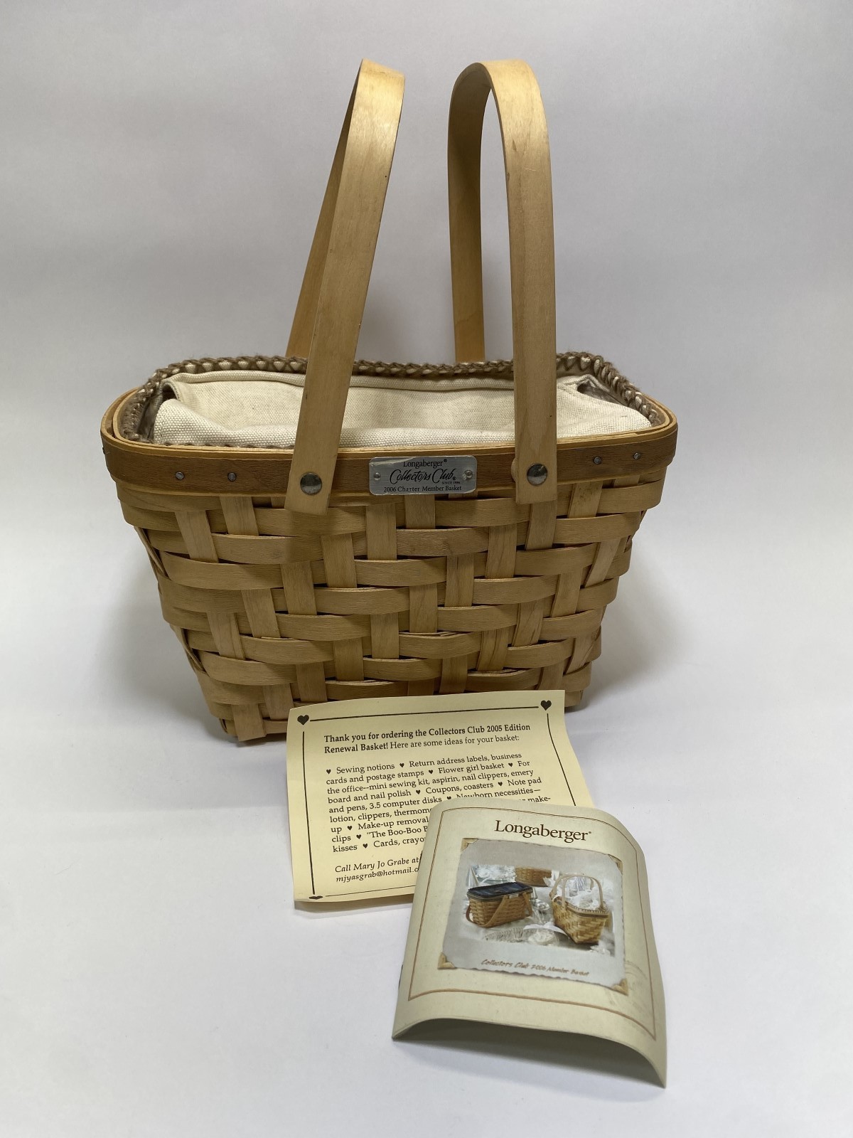 Longaberger 2006 Collectors Club Charter Member Basket Brown liner/protector
