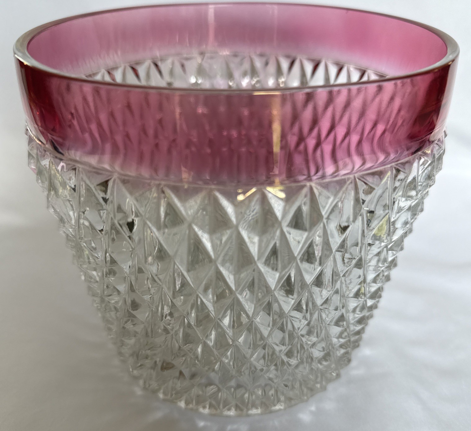 VINTAGE INDIANA GLASS Bowl Bucket DIAMOND POINT RUBY FLASH PATTERN