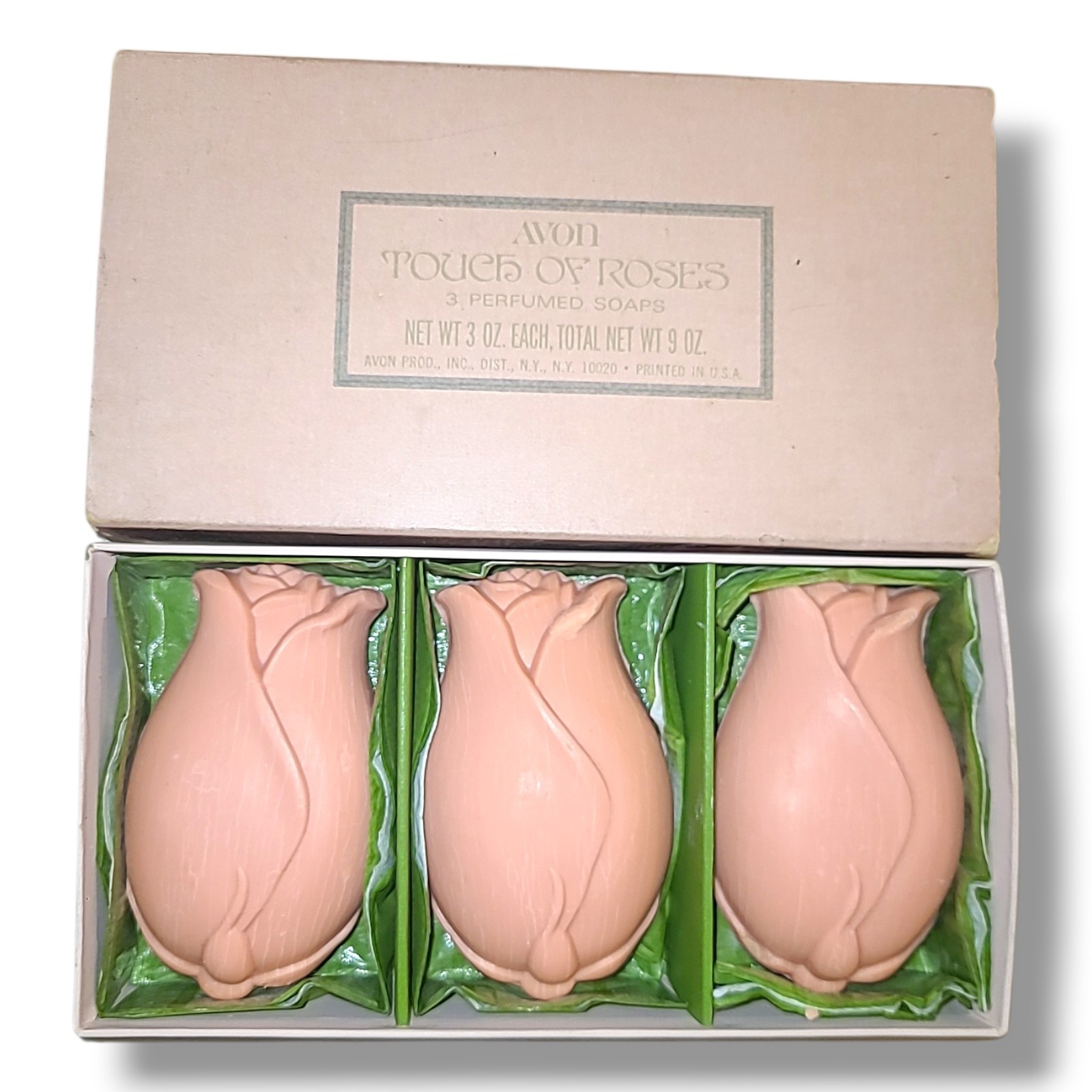 Vintage Avon Touch of Roses 3 Perfumed Soap Bars Still in Box 1970's Pink Roses