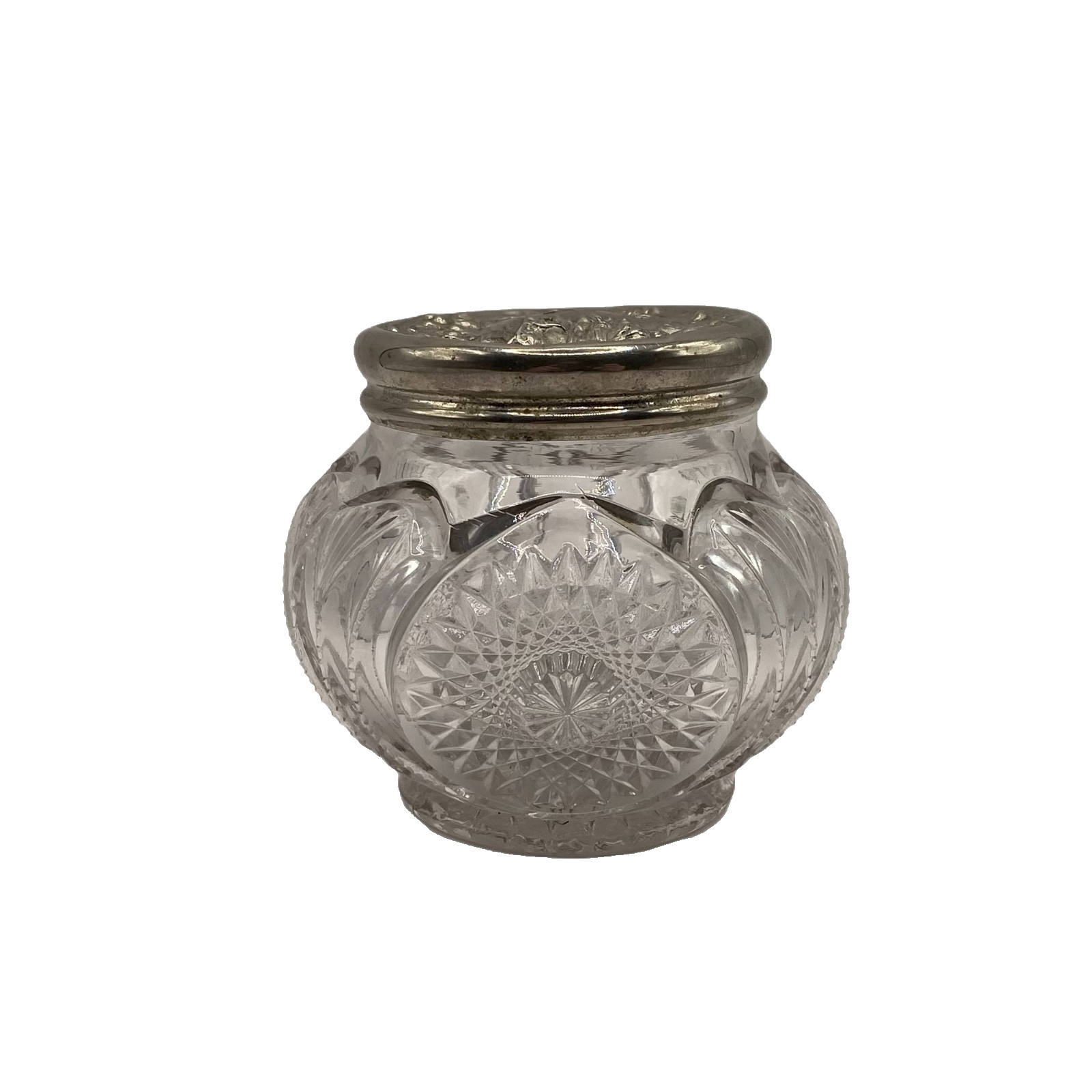 Antique Victorian Pressed Glass Vanity Powder Jar Silver Plated Lid