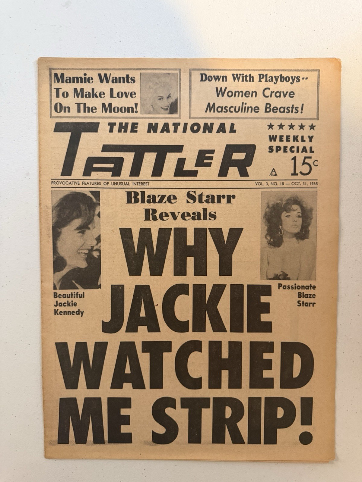 1965 Oct 31st The National Tattler Newspaper, Jackie Kennedy, Blaze Starr (VRN10 1965 Oct 31st The National Tattler Newspaper, Jackie Kennedy, Blaze Starr (VRN10