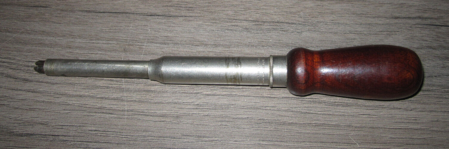Vtg Goodell Pratt wood handled manual push drill tool