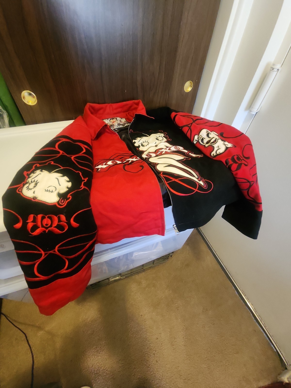 Vintage 2006 JH Design Betty Boop Jacket Split Color Embroidered Varsity XXL