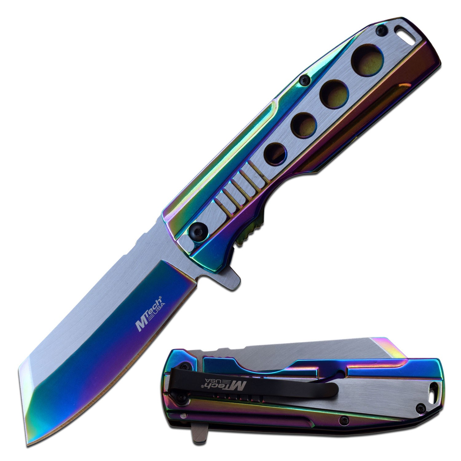 MTech USA Spring Assisted Knife w/Stainless Steel Tinite Coated Handle & Clip