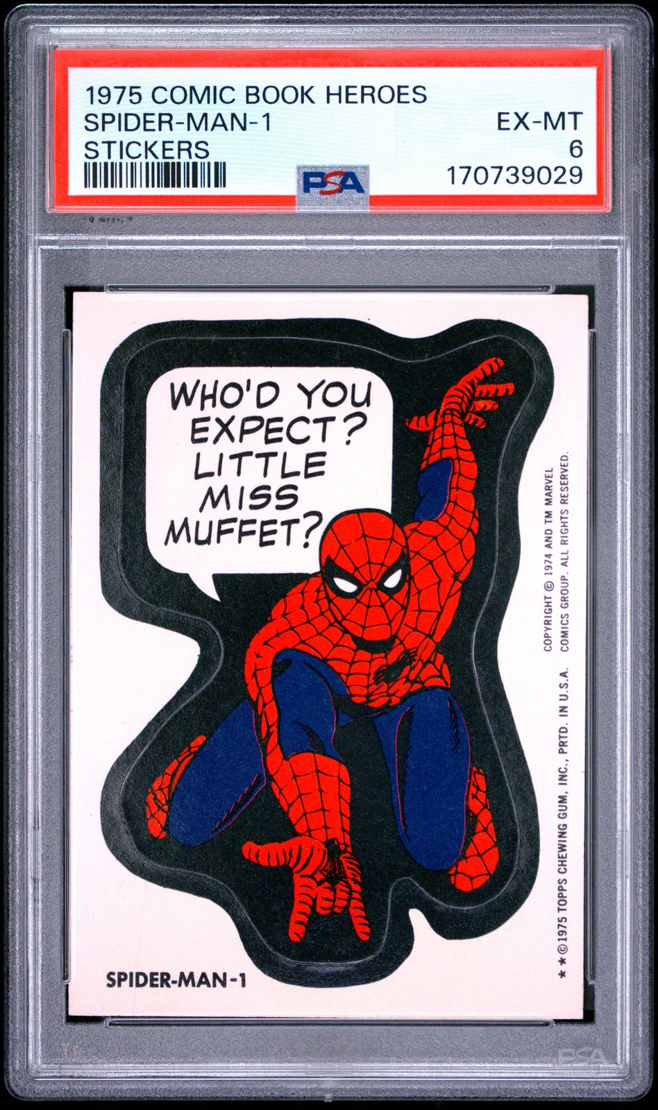 1975 Marvel SPIDER-MAN PSA 6 Topps Comic Book Heroes STICKERS #1