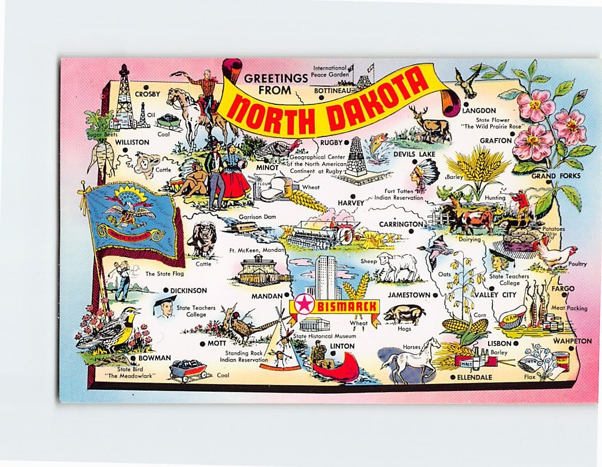North Dakota Map & Attractions Greetings from North Dakota USA Q-25686