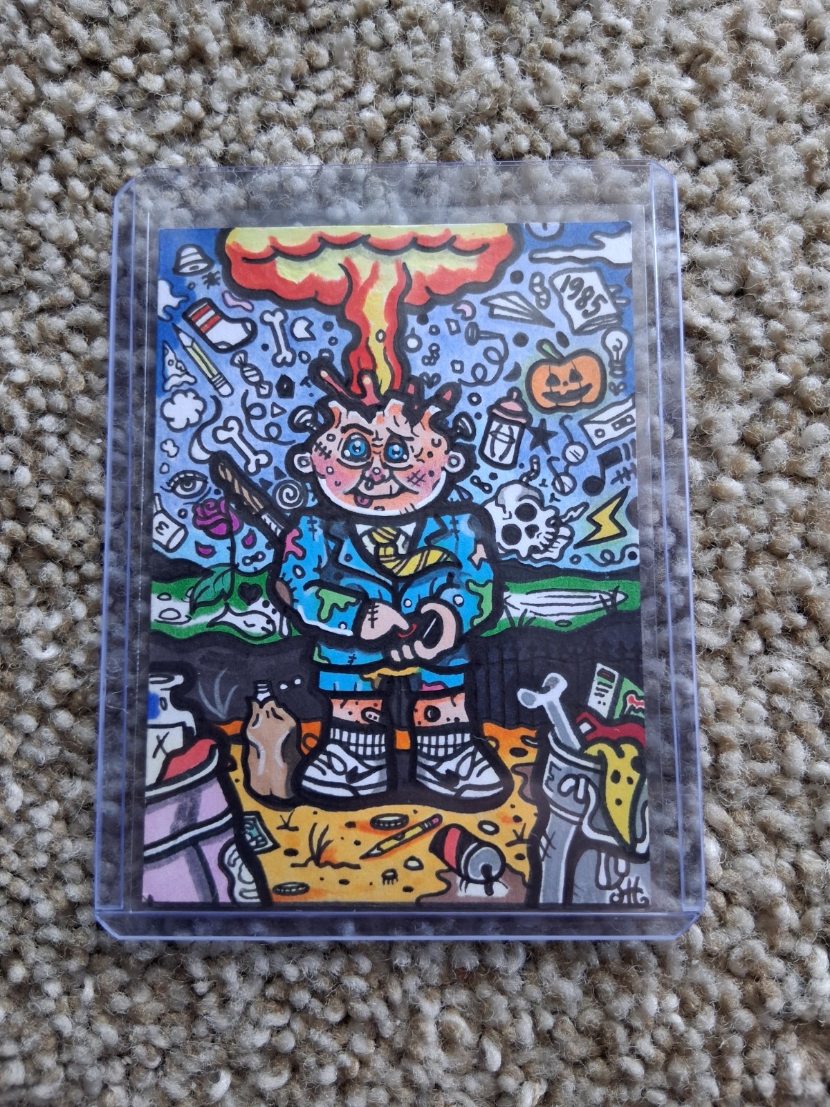 original hand drawn Garbage Pail Kids Adam Bomb by GPK artist JH original hand drawn Garbage Pail Kids Adam Bomb by GPK artist JH