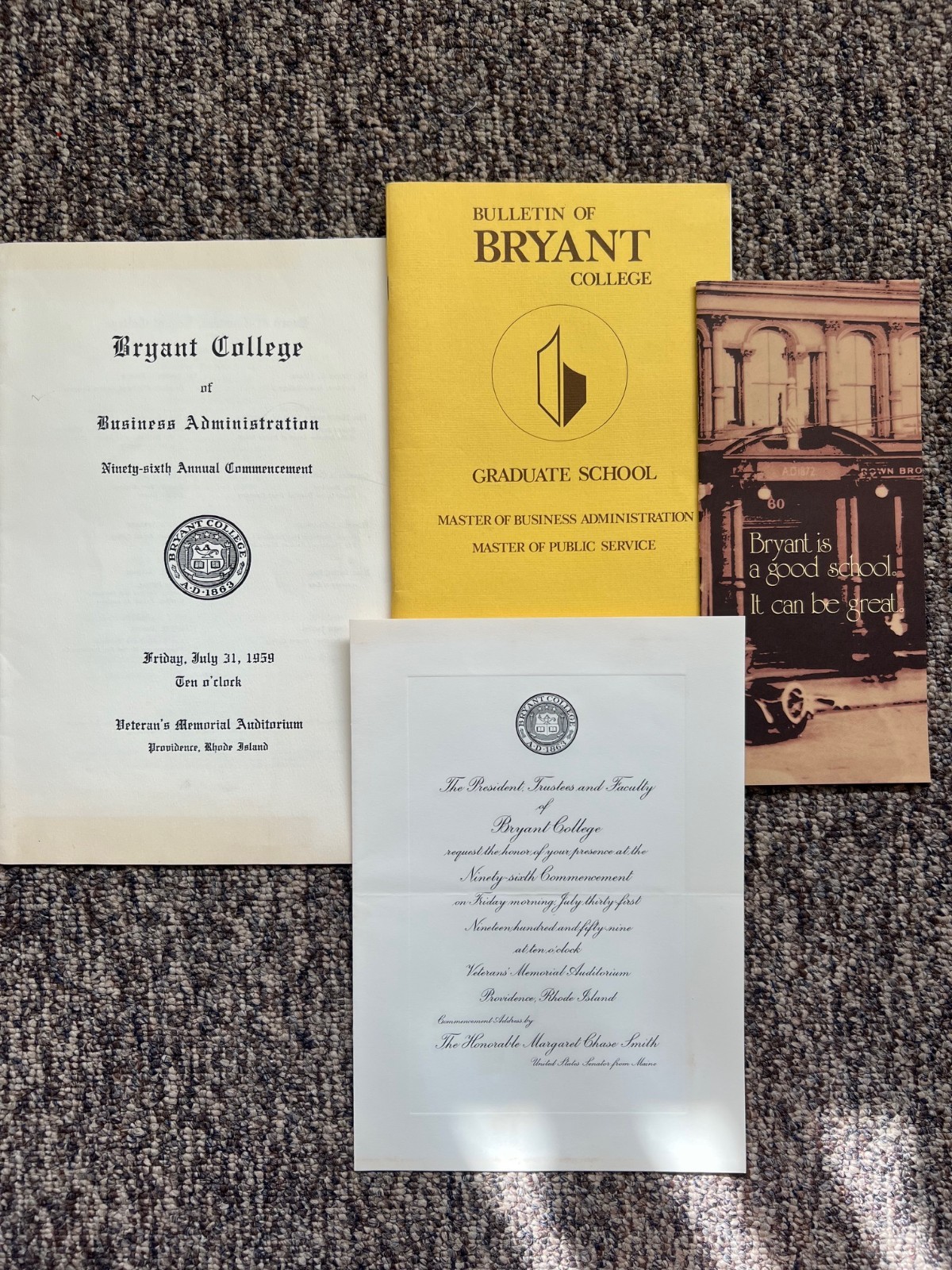 Bryant College Ephemera Lot – Commencement Program 1959, Invitation & Brochures