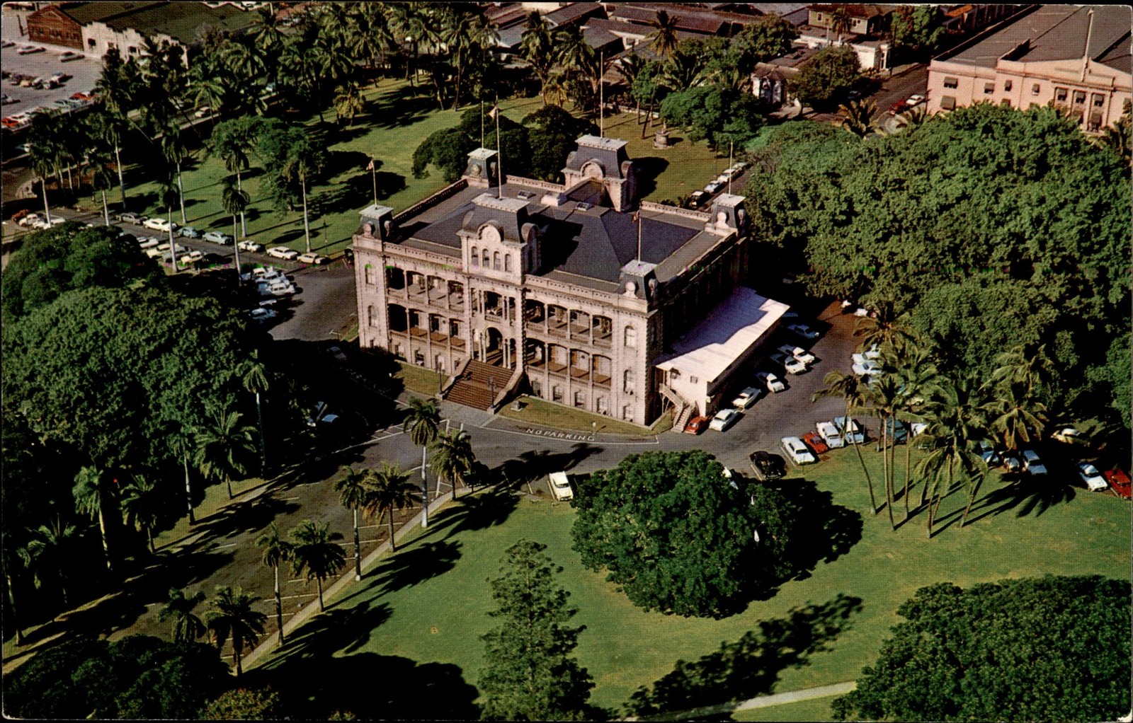 Iolani Palace Honolulu Hawaii Aerial View Vintage Chrome Postcard 1968 PM