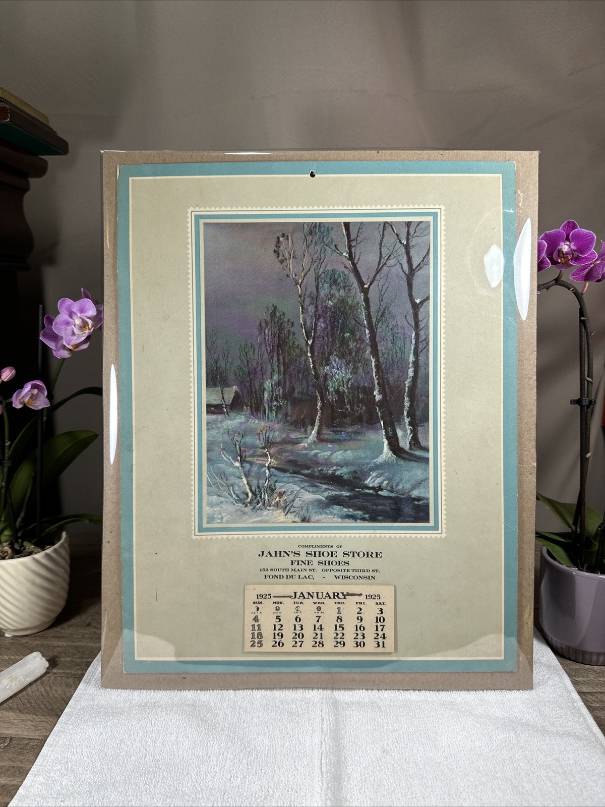 Antique 1925 Advertising Calendar Lithographic Jahn’s SHOE STORE RARE Beauty