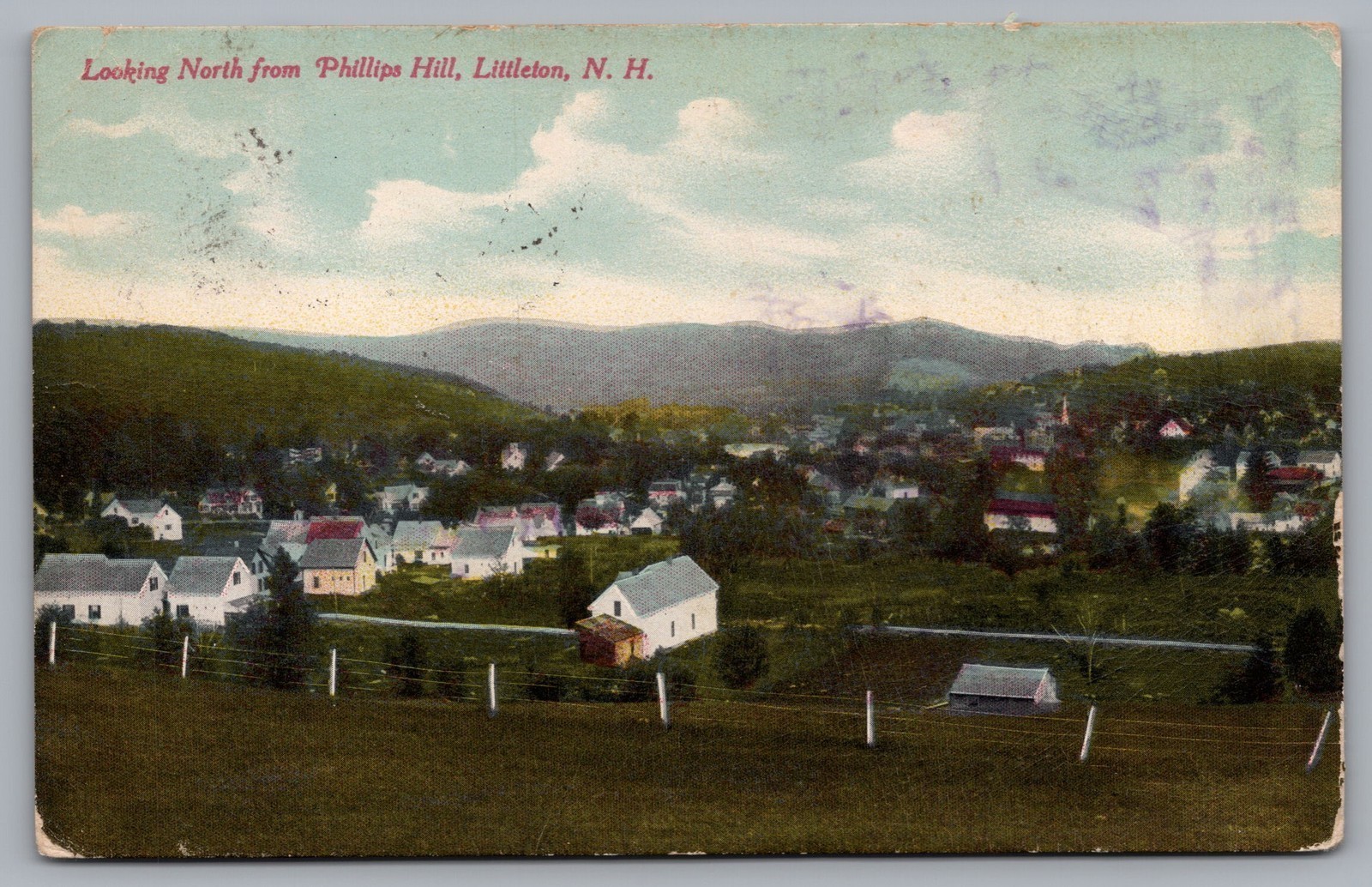 Looking North From Phillips Hill Littleton NH 1913 Postcard TS-207
