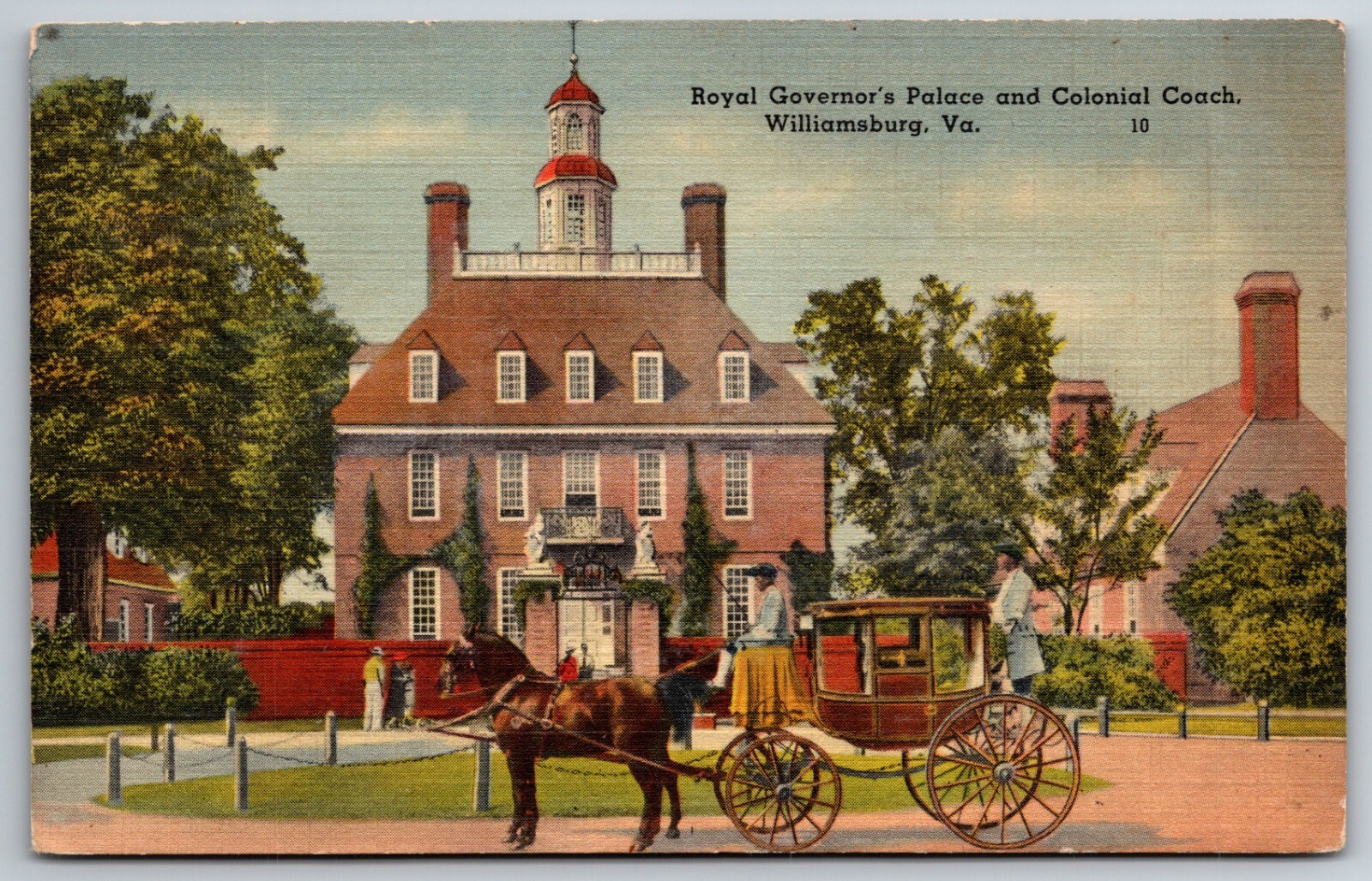 Royal Governor\'s Palace Colonial Coach Williamsburg Virginia 1940 Linen Postcard