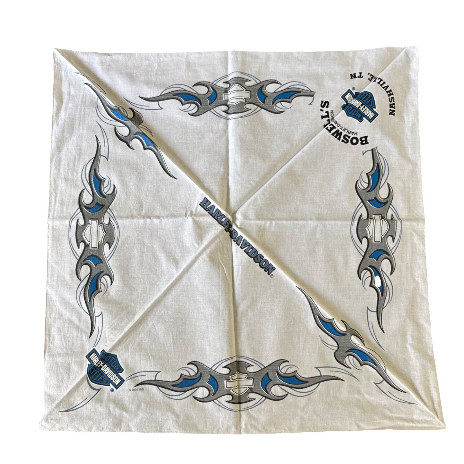 2003 Y2K Harley Davidson Bandana Tribal Flames Blue