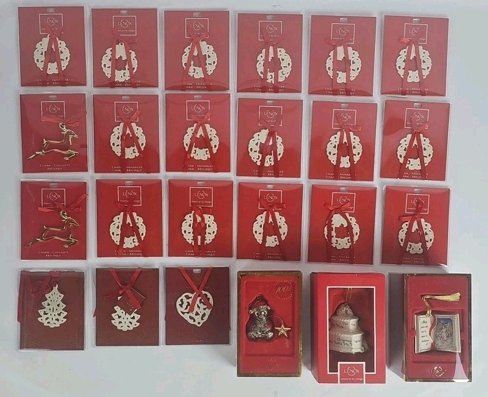 Lot of 24 Lenox Porcelain Christmas Ornaments 18 NIB Charms  & 6 Preowned Bible 