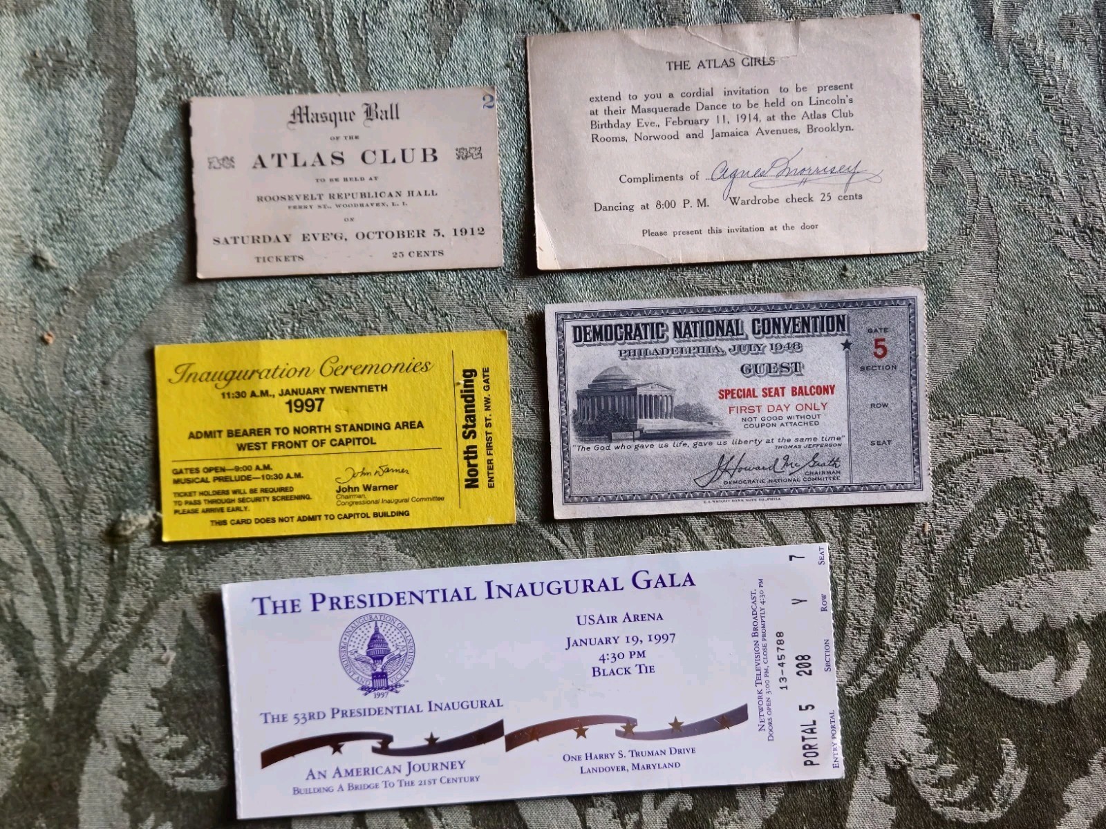 Lot of 4 1912-1997 Democratic Convention Tickets
