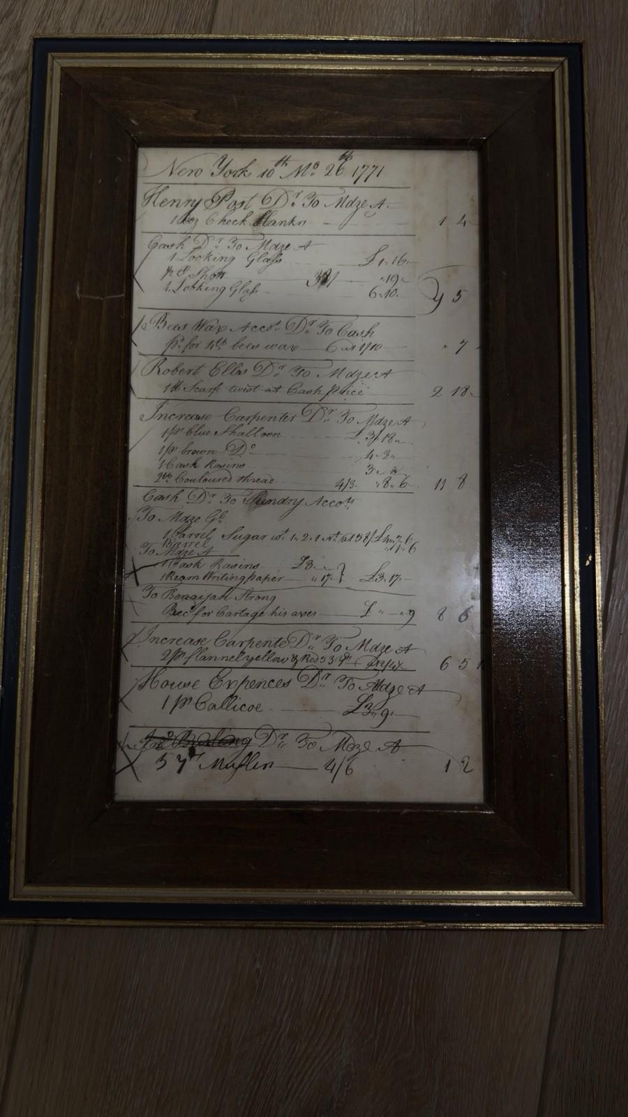 1771 Colonial NY Ledger Page — Possible Increase Carpenter — Framed