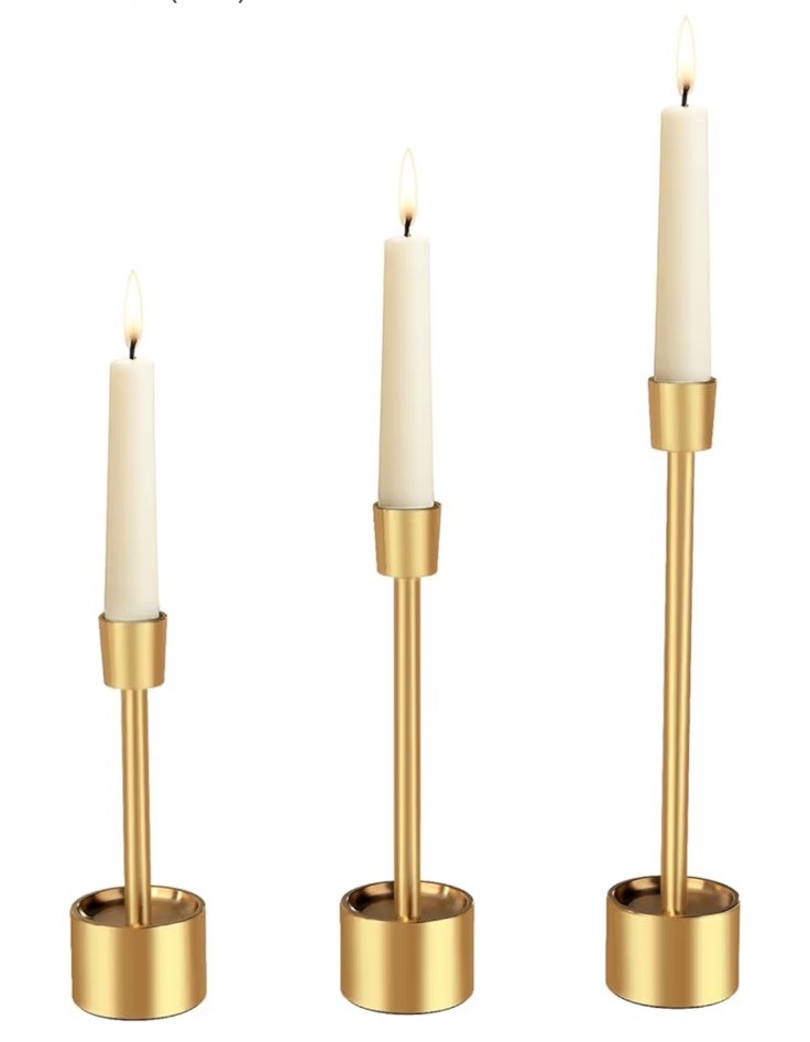 3-Packs Taper Candle Holders - Pillar Candlesticks Solid Stainless Steel Stands