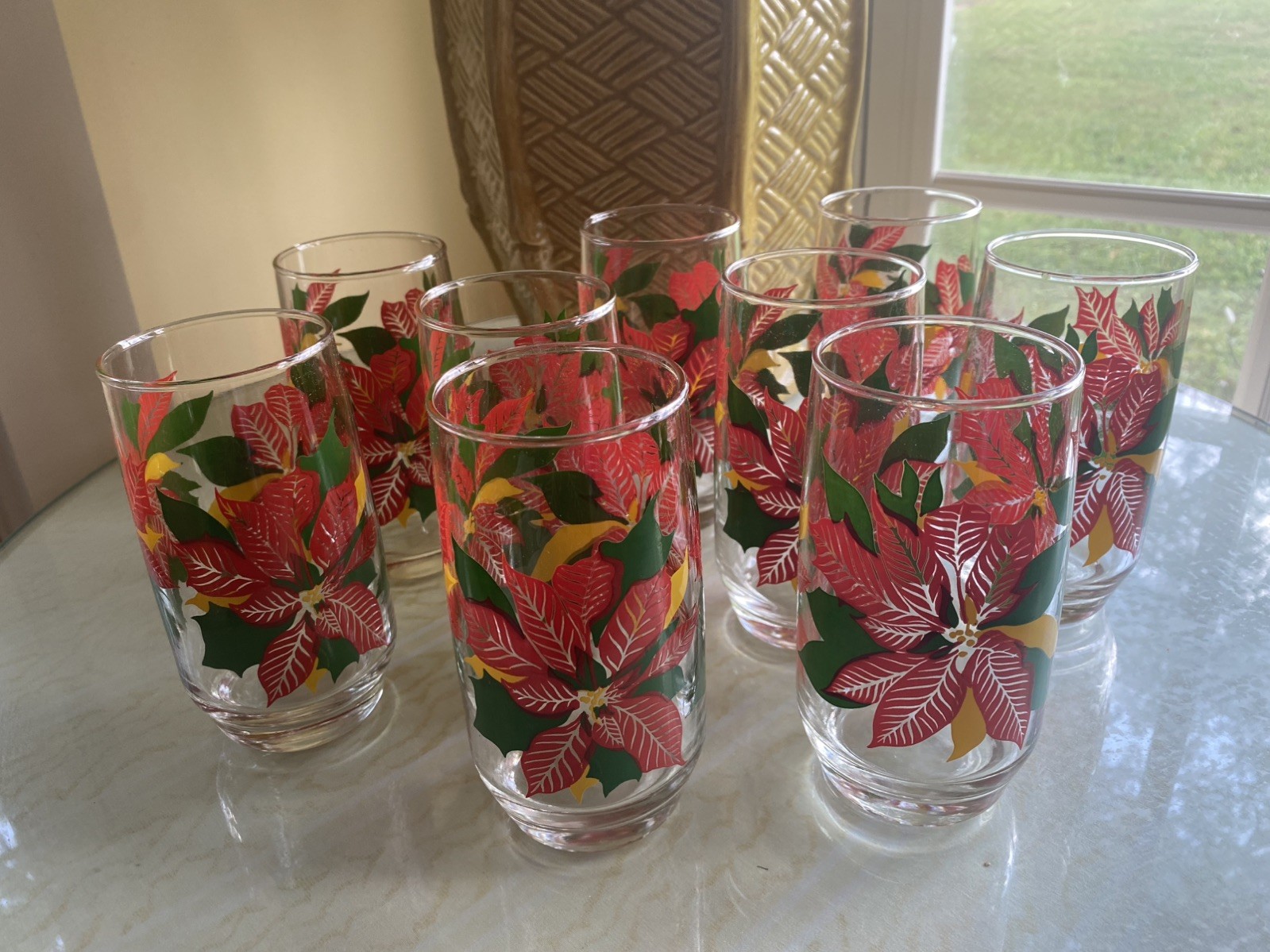 Vintage Anchor Hocking Christmas Poinsettia 12 Oz Tumblers Set of 8 REDUCED 