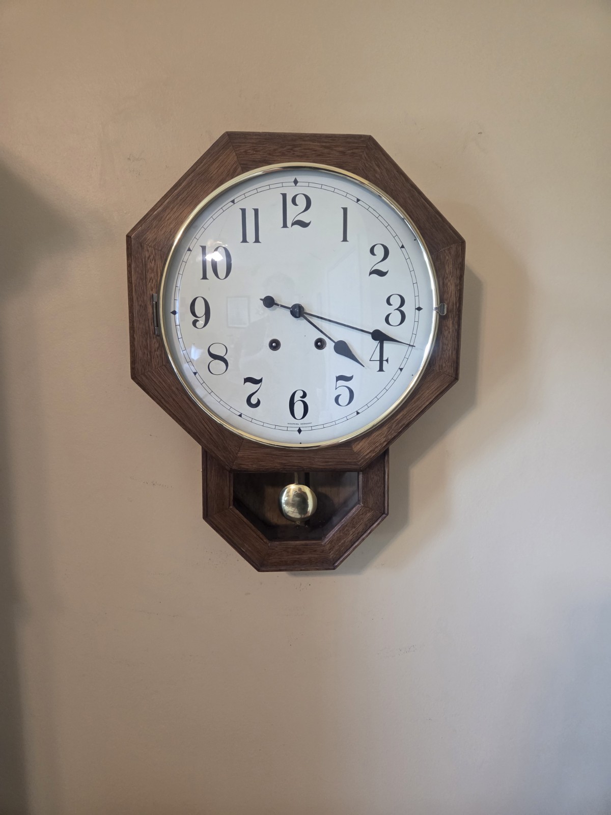 Vintage W. German Jauch Wall Clock Bim-Bam Chimes Frame Made 1972 W/Key Works Vintage W. German Jauch Wall Clock Bim-Bam Chimes Frame Made 1972 W/Key Works