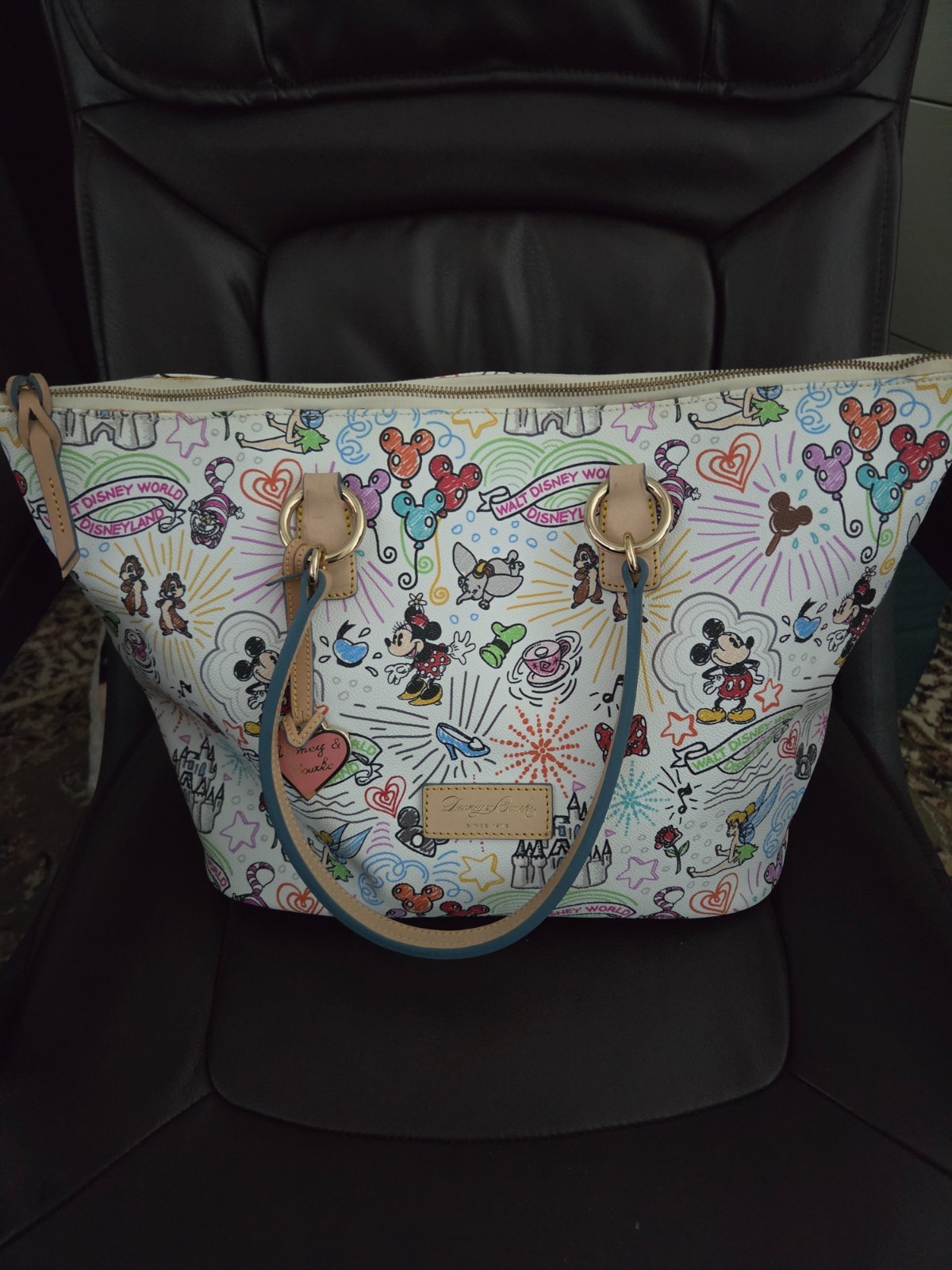 Disney Dooney & Bourke White Sketch Tote Mickey Minnie Parks Large Bag Zip NWT