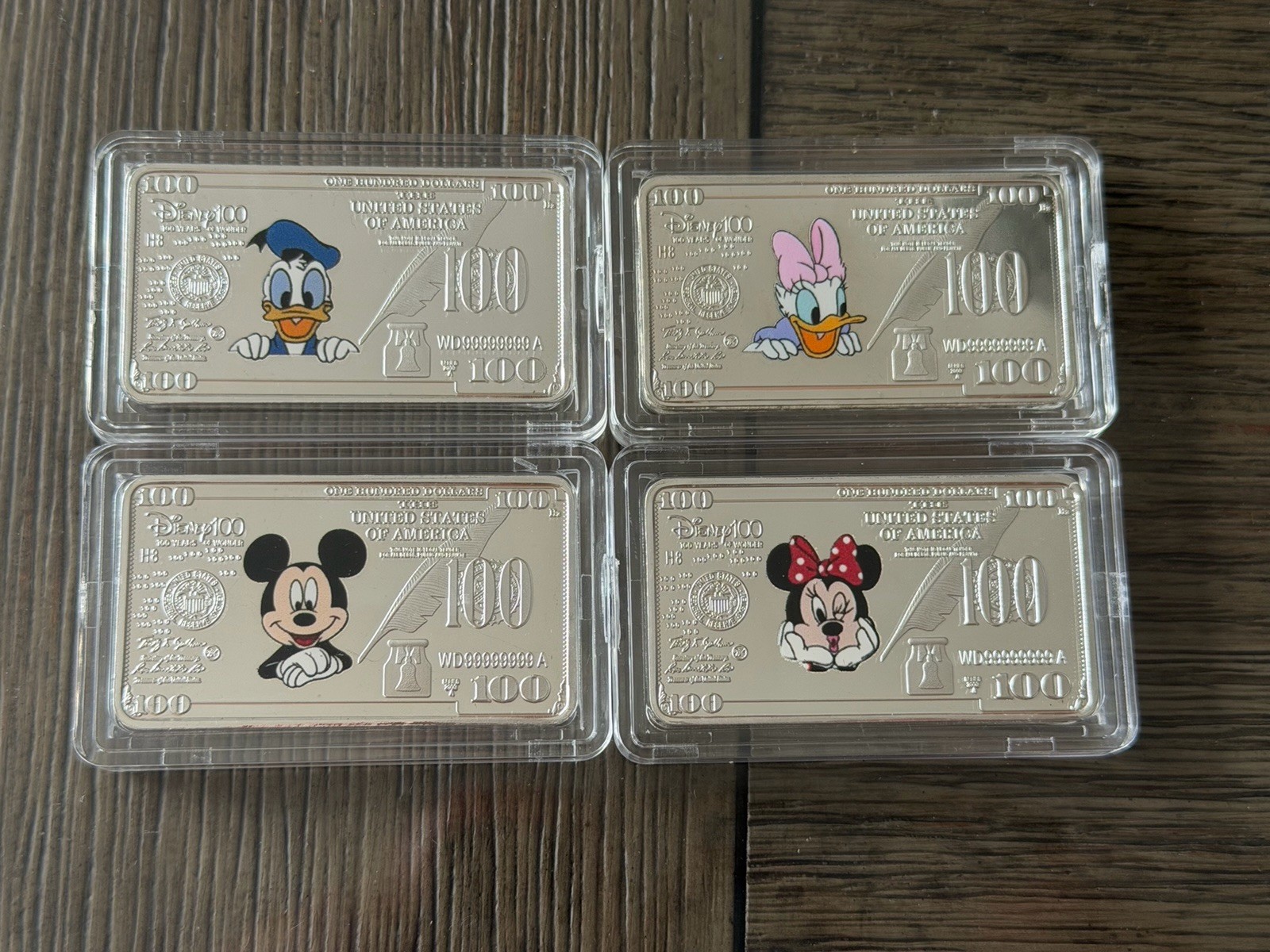 Disney Mickey And Friends  4 Bar Set (Mickey Minnie Donald Daisy) Silver Plated