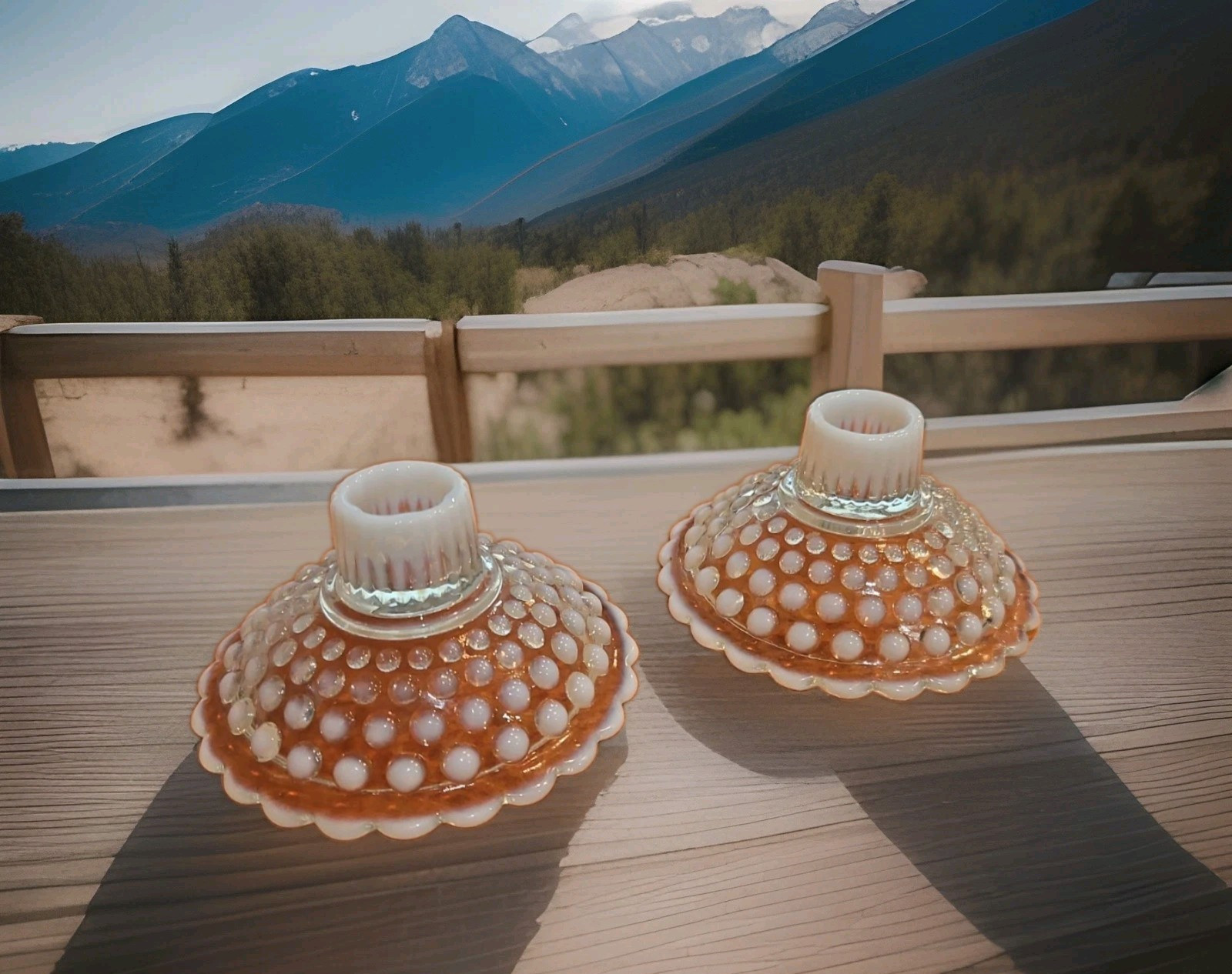 Anchor Hocking Moonstone Opalescent Candle Holders, Set of 2