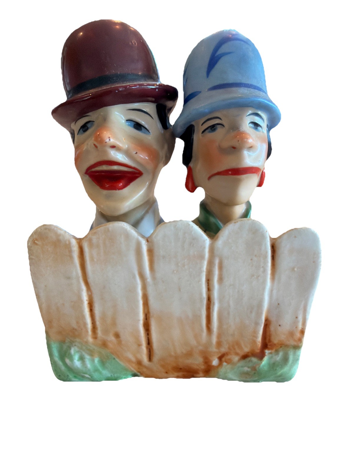Vintage Art Deco German Porcelain Bottle Stopper Set Picket Fence Character 30s