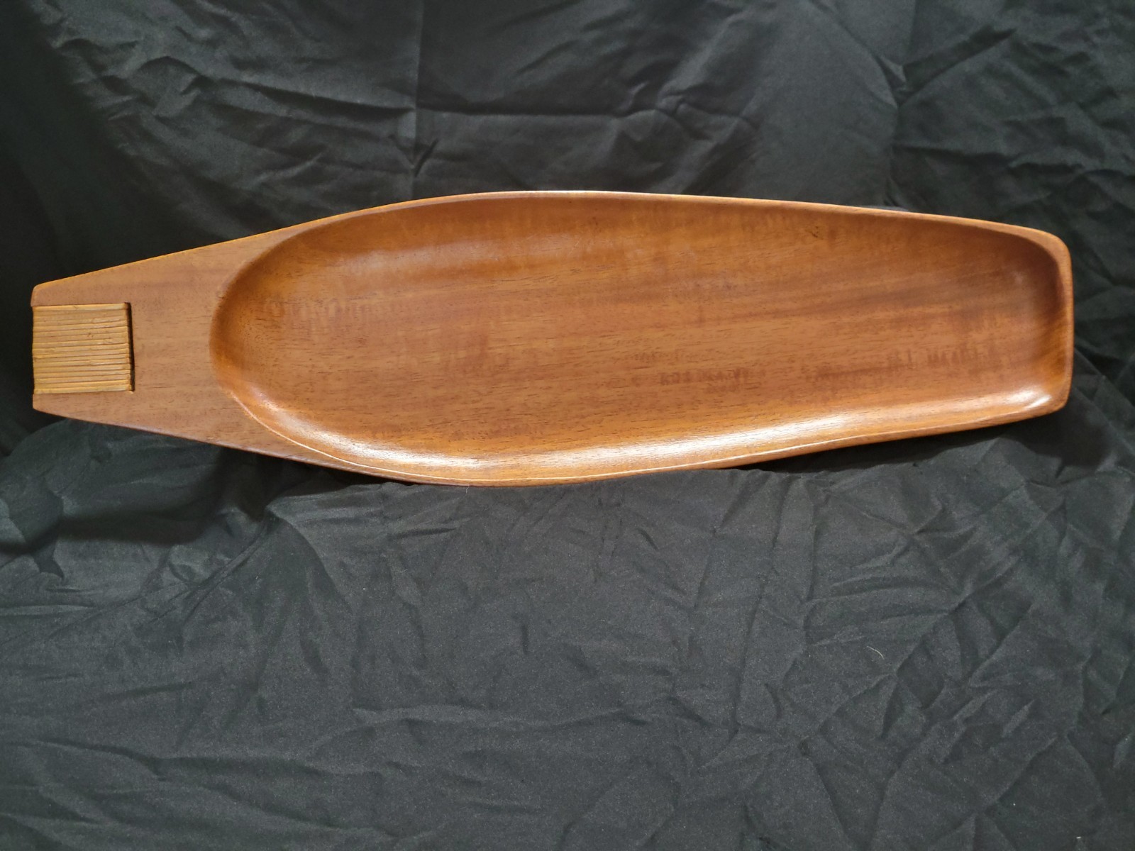Vintage Mid Century Taverneau Teek Wood Tray, Reed Handle By Arthur Umanoff