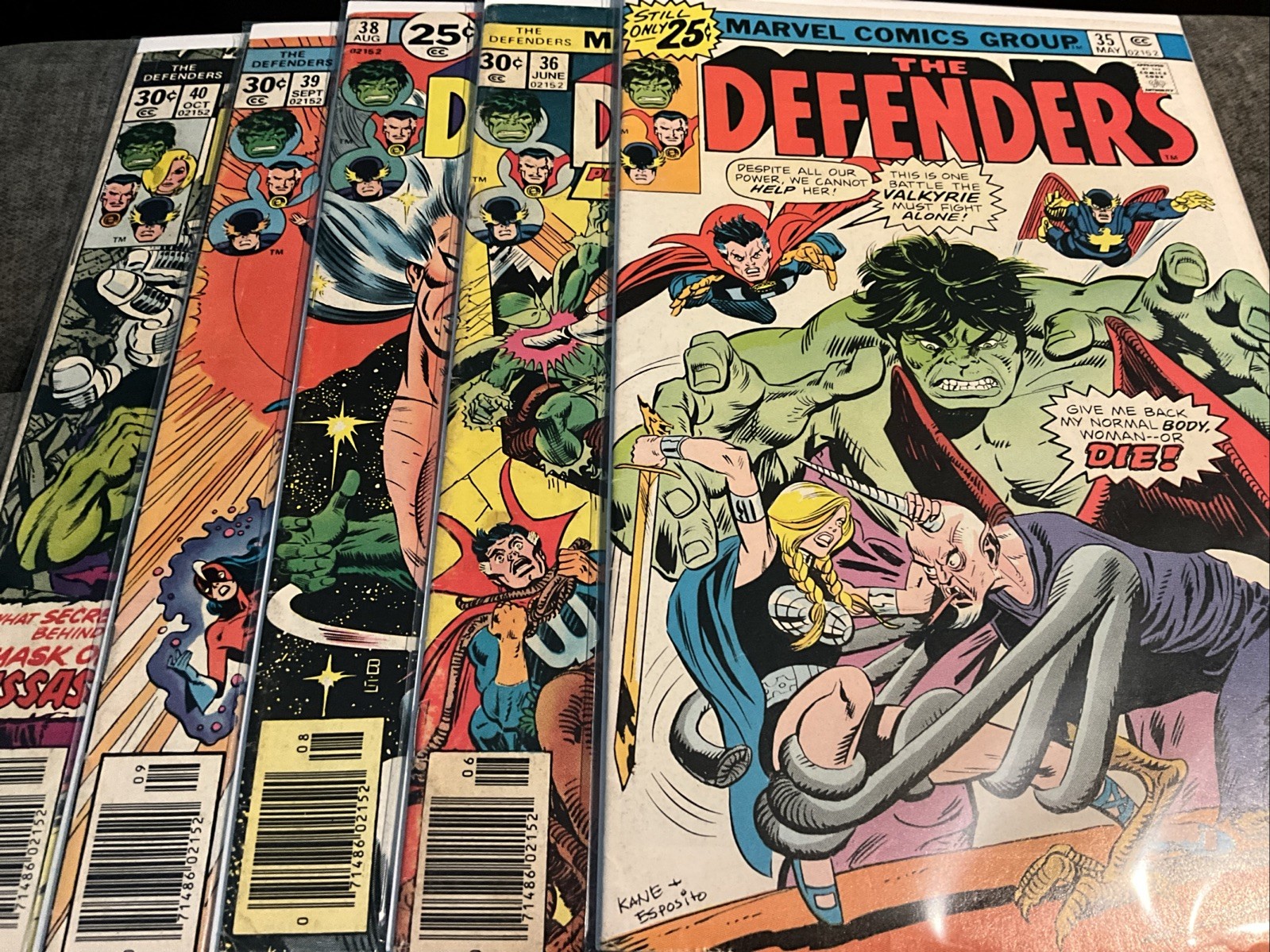 The Defenders Comic Lot #s 35 MVS,36,38 MVS, 39,40 Marvel Comics