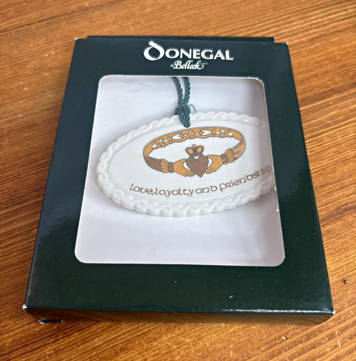 Belleek Donegal Claddagh Oval Hanging Ornament Celtic Knot Friendship Theme