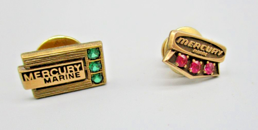 2 x MERCURY MARINE Boat Co. 1/10 10K G.F. Employee Service Pins. Award Tie Pin.