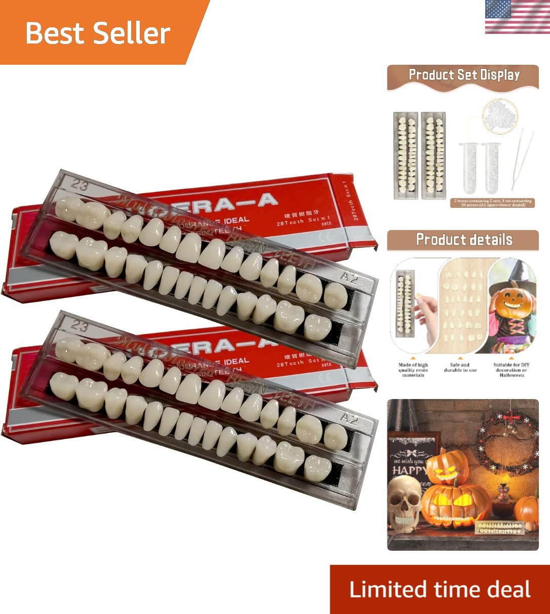 56 Pcs False Teeth Acrylic Resin Dentures Set – Ideal for Learning & Halloween